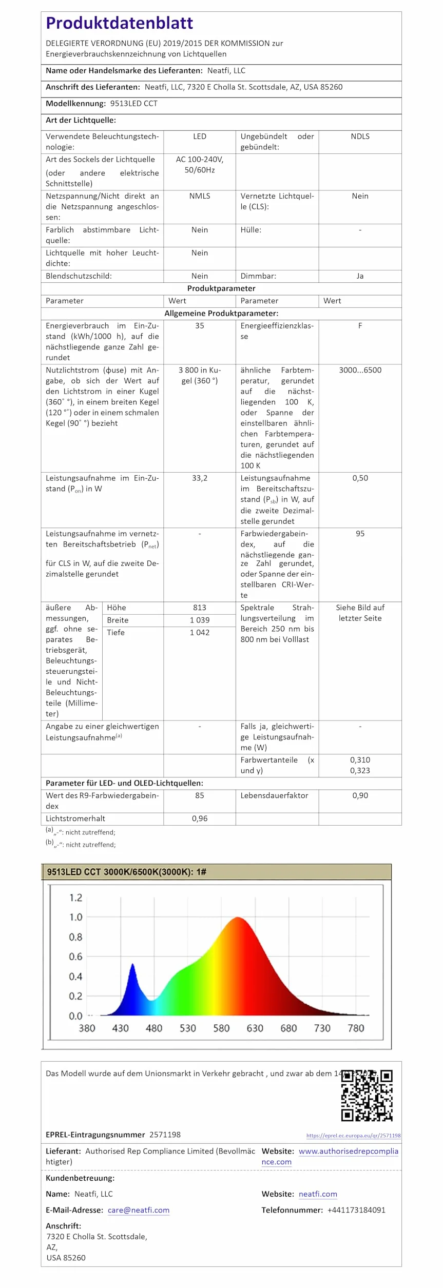 Neatfi lampa biurkowa LED 3 000 lumenów, regulowana lampa biurkowa z 360 diodami LED SMD, 30 W, CRI 95, regulowana temperatura barwowa do domu i biura (CCT z Zaciskiem, Biały, 112 CM)