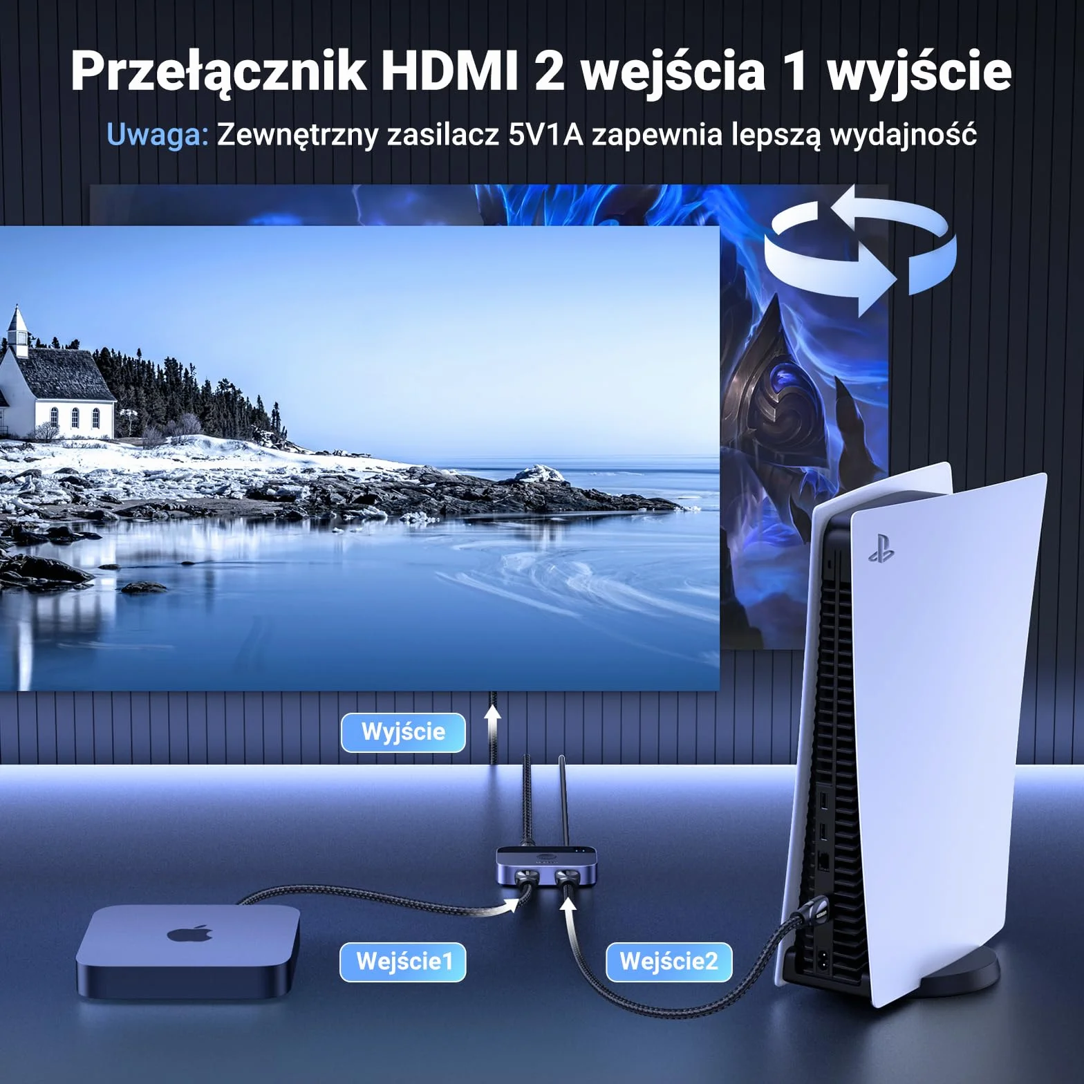 UGREEN Przełącznik HDMI 8K@60Hz 4K@144/120/60Hz Aluminiowy 2 na 1