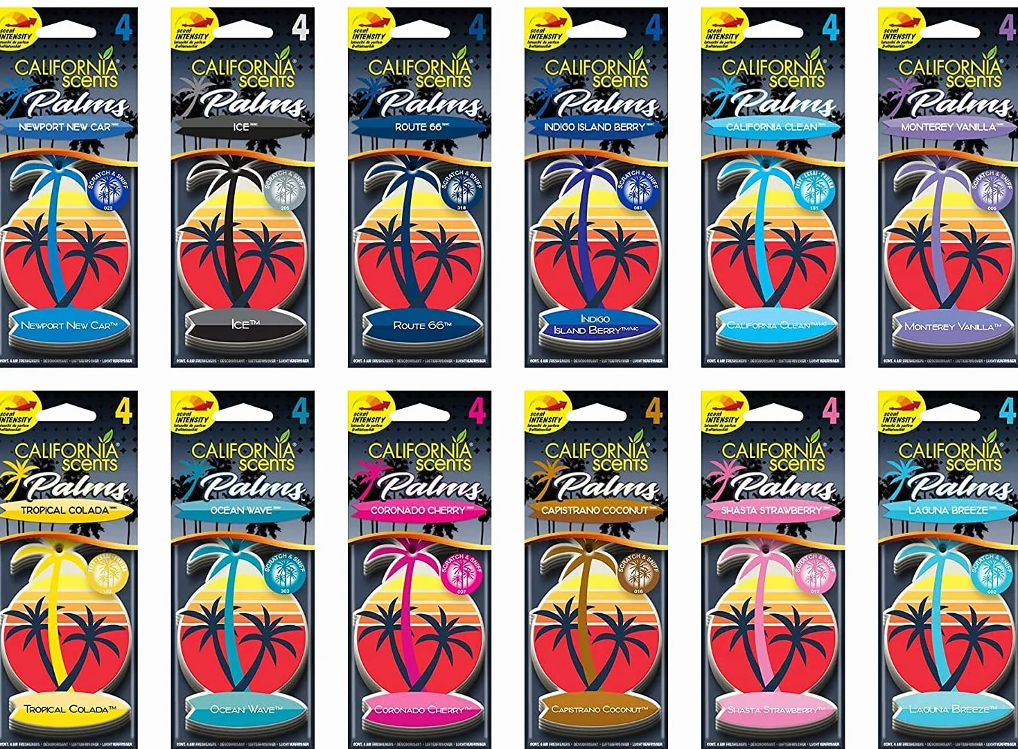 California Car Scents AC CS AMBIENTADOR COCHE Palmera Papel 4UDS Hielo