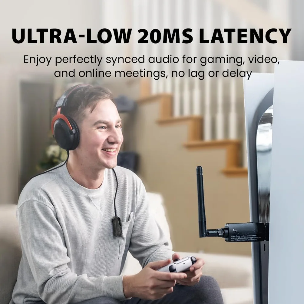 Avantree ProLink – adapter Bluetooth PS5 i odbiornik słuchawek do gier z LE, bardzo niskim opóźnieniem, dźwiękiem HD i obsługą mikrofonu