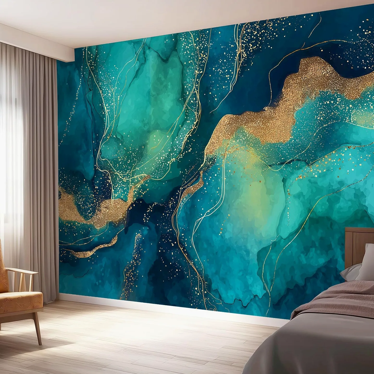 Tapeta marmurowa akwarela 400 x 280 cm, plakat na ścianę fototapeta dekoracja ścienna salon sypialnia pokój dziecięcy, kolorowy