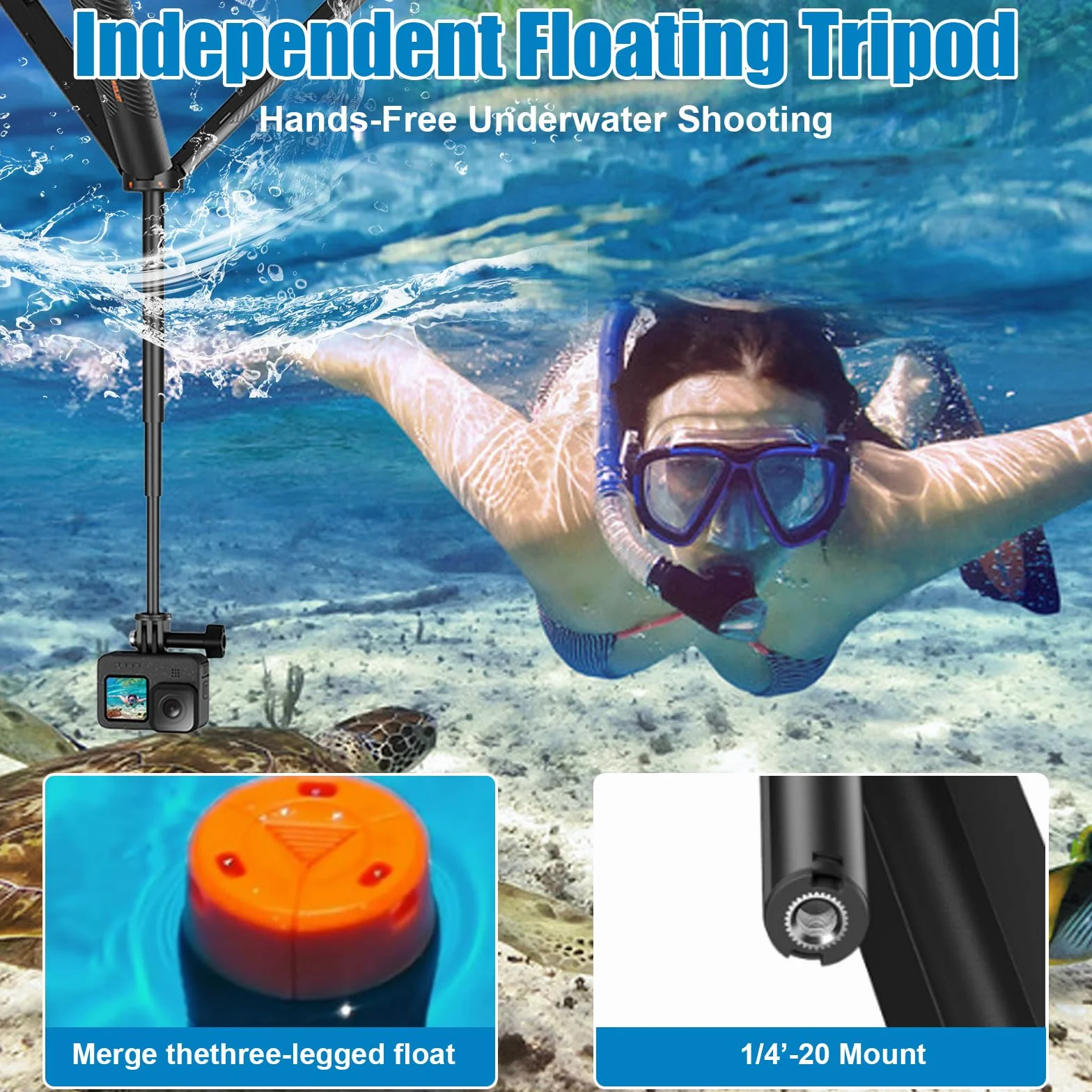 Uchwyt ręczny 4 w 1 wodoodporny przedłużalny monopod do selfie, kompatybilny z GoPro Hero 13~3, DJI Action 5 Pro, Insta360