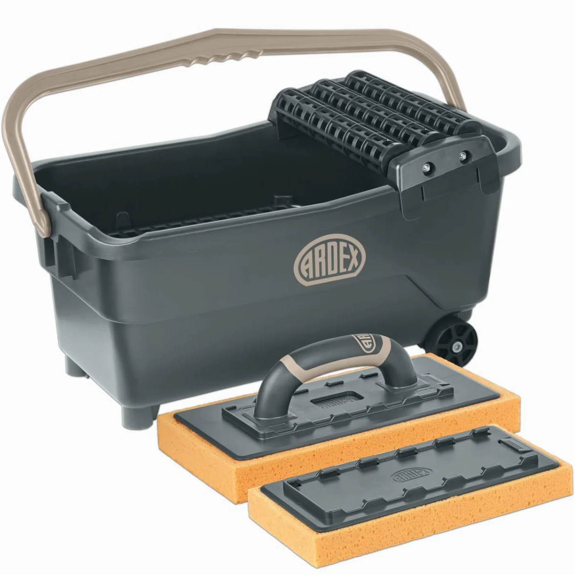 ARDEX Zestaw do mycia Pro – wiadro do mycia z kratką podłogową w zestawie 2 x gąbki do mycia + uchwyt Clip-on - narzędzie do układania płytek