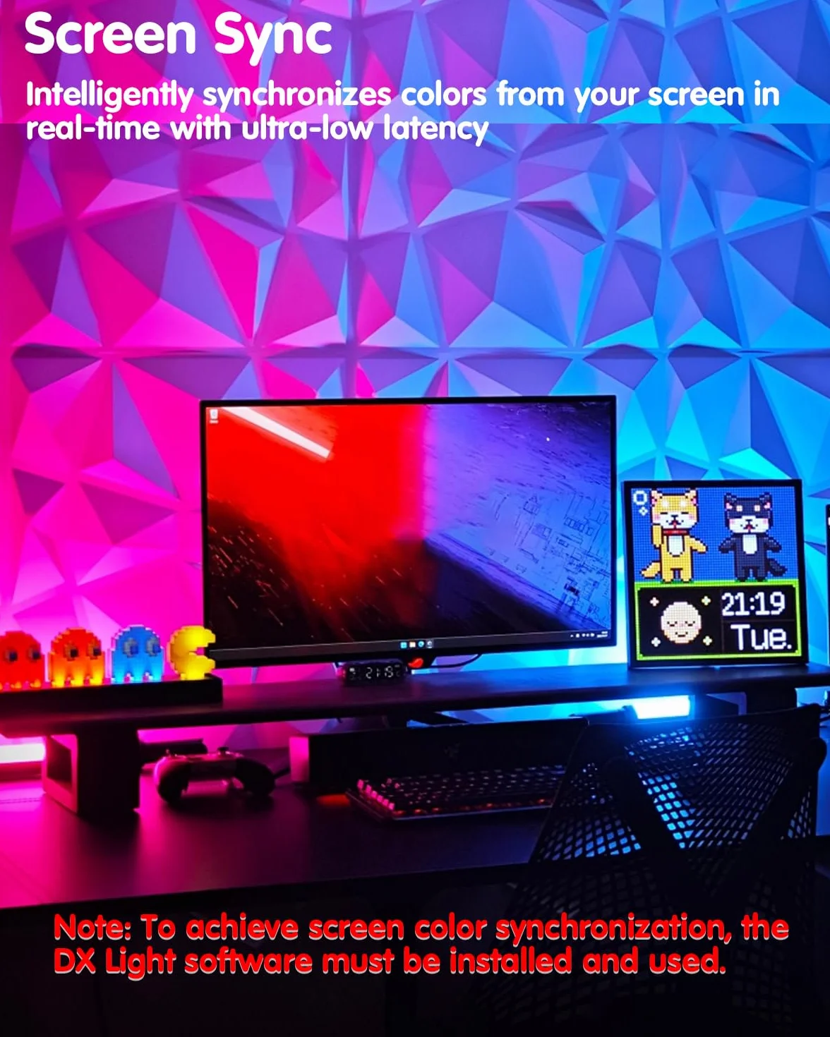 Imersyjne Podświetlenie Synchronizujące Monitora PC, 27 Cale Taśma LED Synchronizująca Ekran do Gier, Filmów i Muzyki, Zestaw Oświetlenia Ambientowego USB, Kompatybilny z Windows i Mac OS (4 Strony)