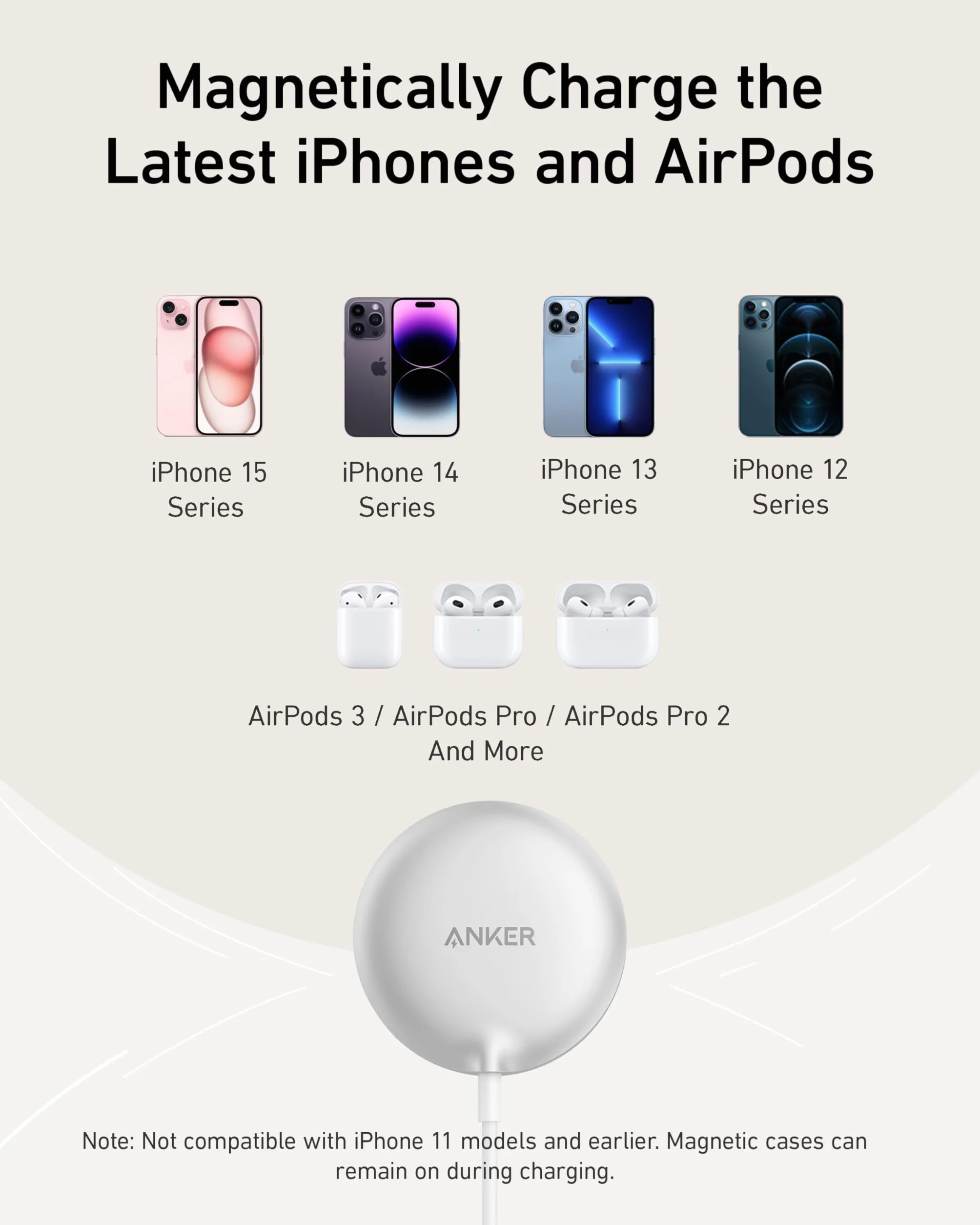 Anker MagGo magnetyczna ładowarka bezprzewodowa 15 W Qi2 do MagSafe do iPhone 16/15/14/13/12