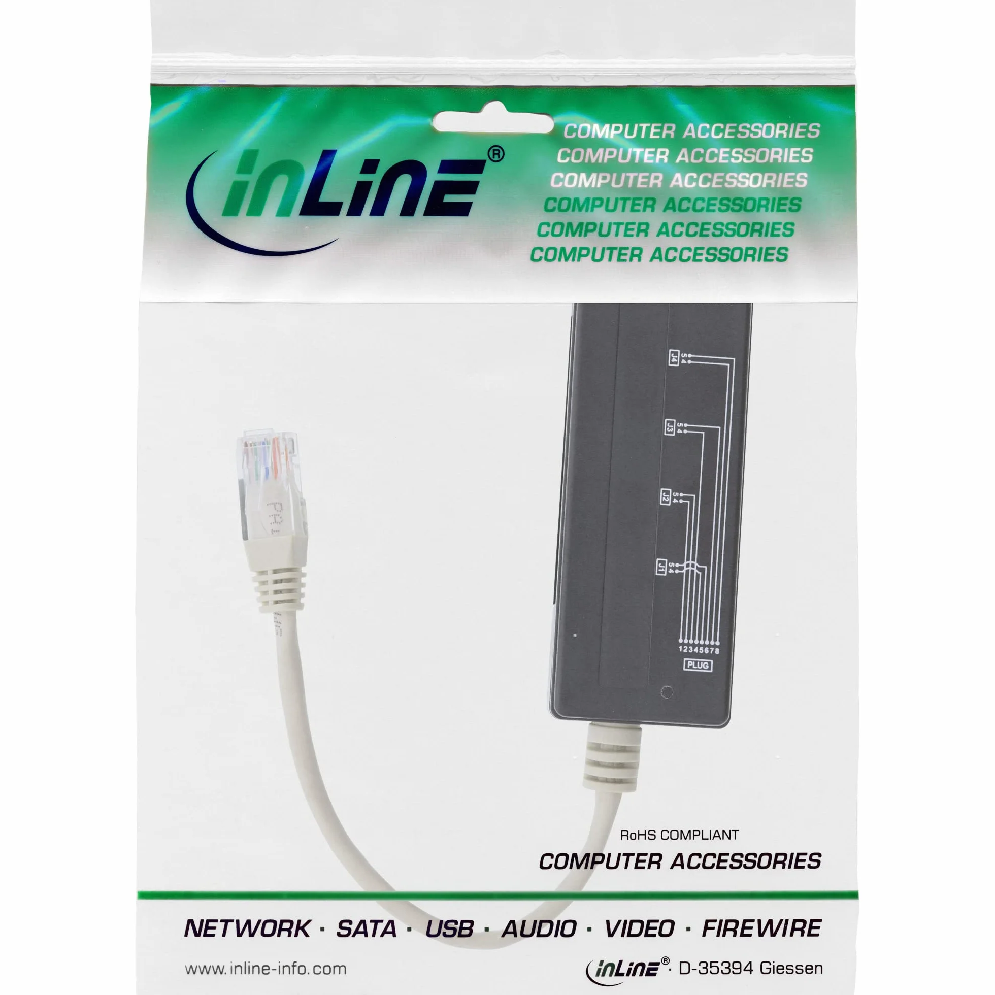InLine 69995A 4-krotny rozdzielacz do portu telefonicznego, wtyczka RJ45 do 4 x gniazdo RJ45, 0,15 m