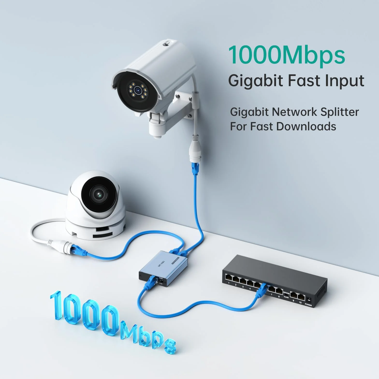 MT-VIKI Rozdzielacz Ethernet POE 48V 60W 1 do 2 1000 Mb/s Gigabit RJ45 Cat5e/6/7/8