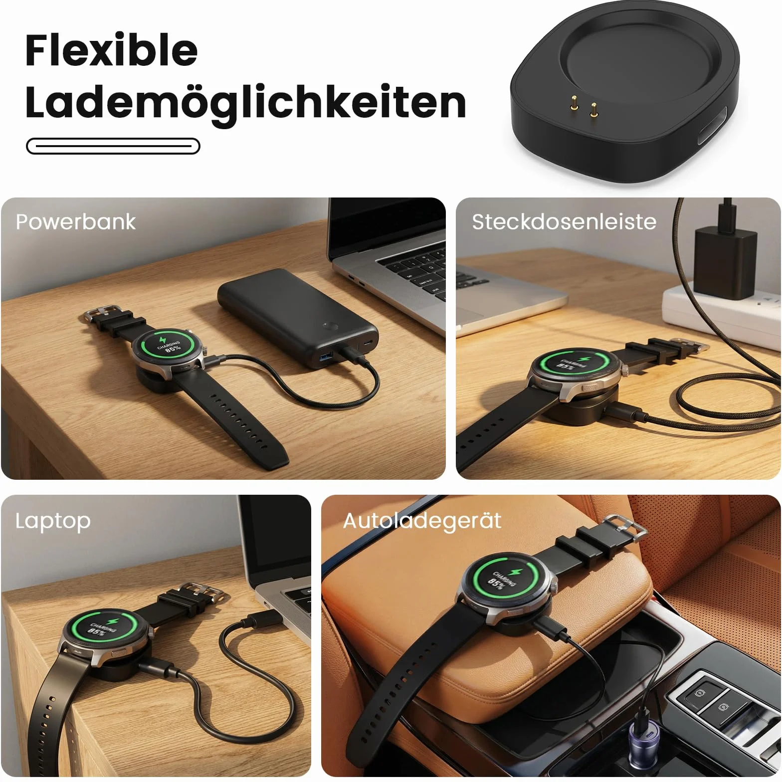 SimpleThings Ładowarka kompatybilna z Amazfit Helio Strap, T-Rex 3 / T-Rex 3 Pro/Balance/Balance 2, magnetyczna stacja ładująca z 1 m kablem USB-C na USB-C, kompaktowa i przenośna