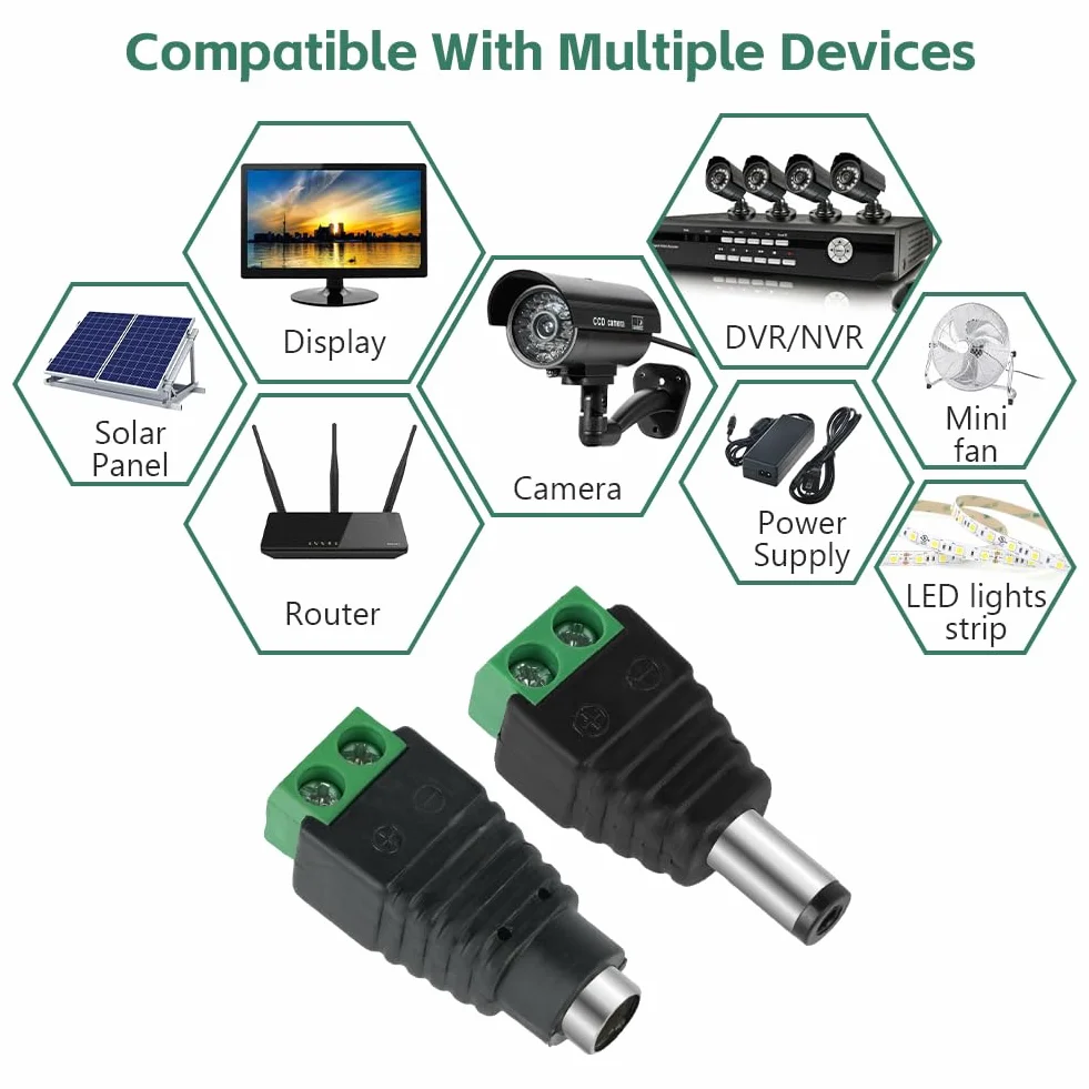 AXFEE 12 sztuk DC 5,5 mm 2,1 mm wtyk DC adapter Plug Jack Connector do kamery CCTV LED