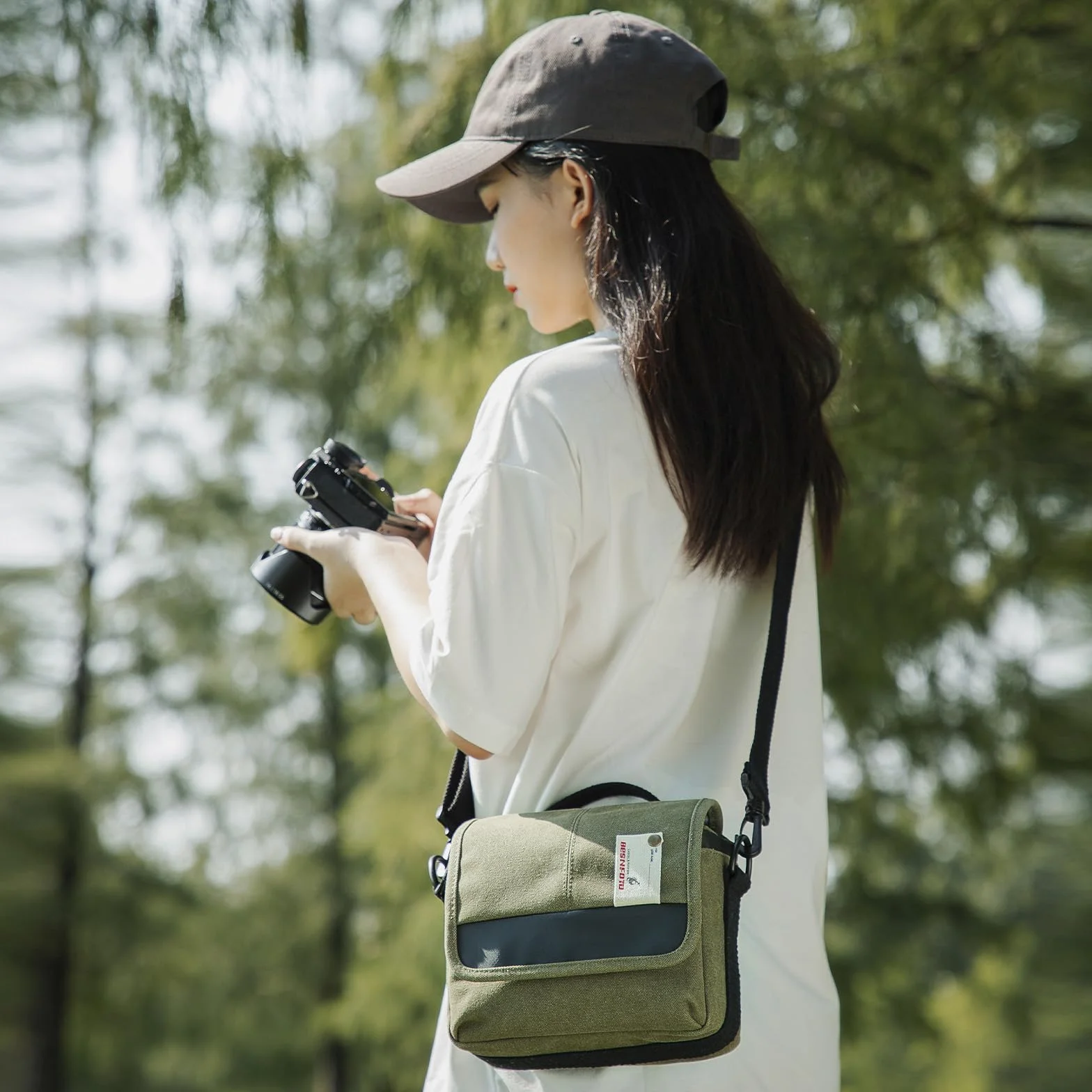 Besnfoto torba na aparat, mała torba na bezlusterkową lustrzankę, torba na ramię, torebka wodoodporna z płótna, urocza torba DSLR SLR, torba kurierska, etui na aparat dla kobiet i mężczyzn, Zielony