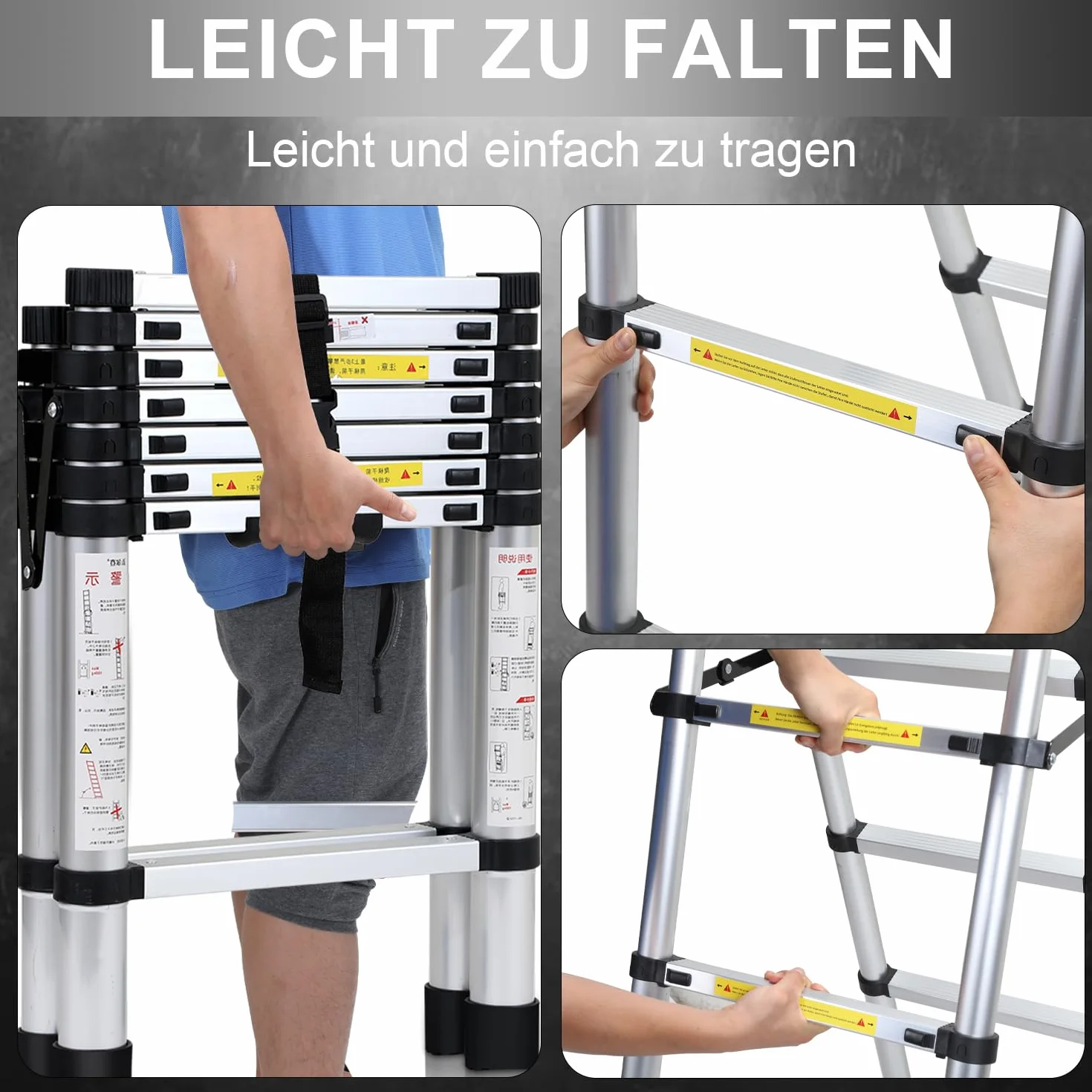 Eulenke 2,0 m + 2,3 m drabina aluminiowa - 6 + 7 stopni składana drabinka - 150 kg Pojemność nośna - wielofunkcyjna wysuwana drabina