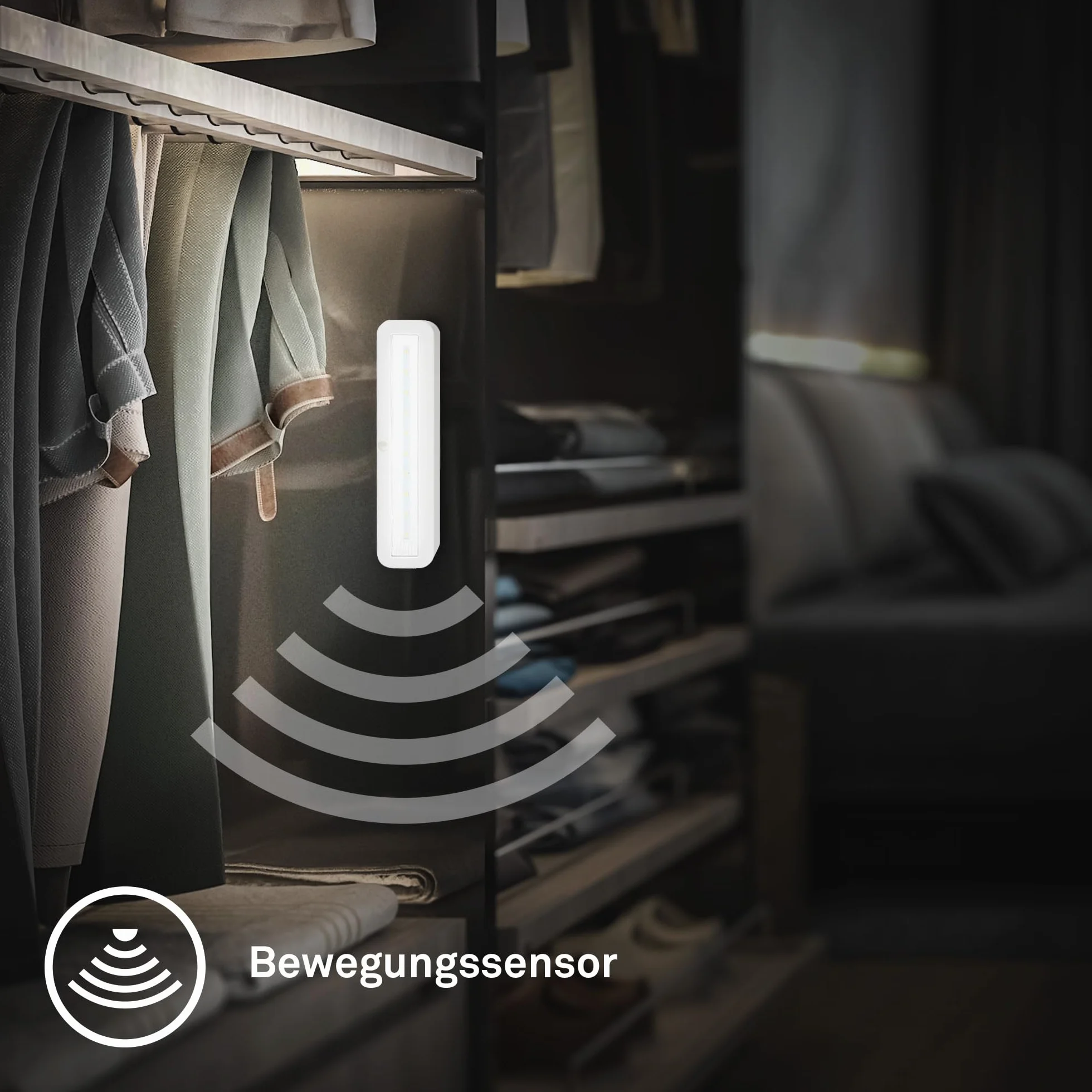 BRILONER - Lampa podszafkowa LED z czujnikiem ruchu, akumulatorem, neutralnym światłem i samoprzylepnym montażem, oświetlenie podszafkowe kuchenne oraz lampa LED pod meble, 30,5 x 6,5 x 2 cm, biała