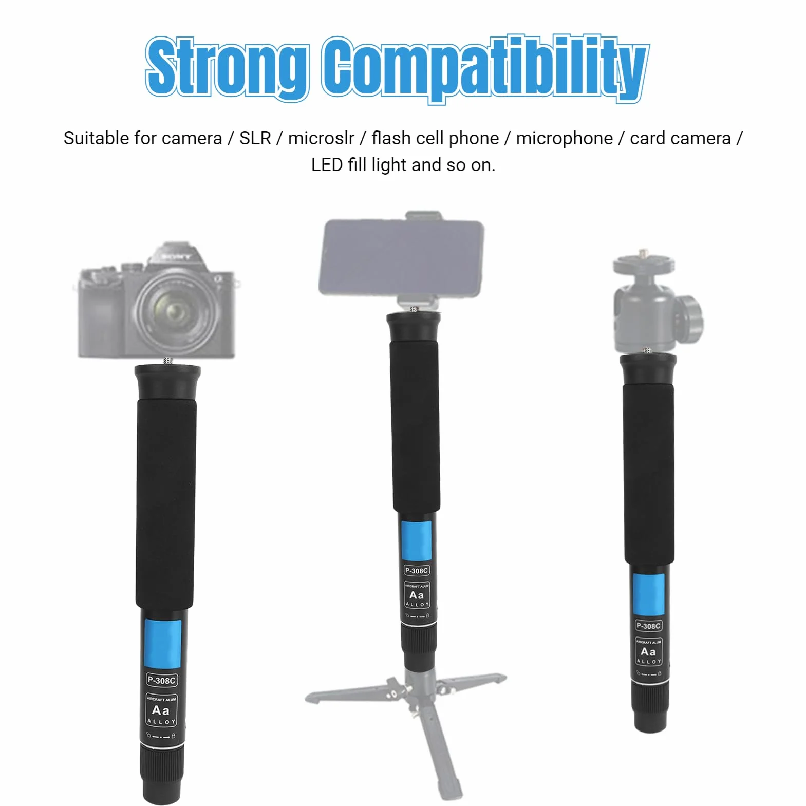 Lekki teleskopowy monopod aparatu 8 sekcji 28-157 cm z szybkim zapięciem antypoślizgowy