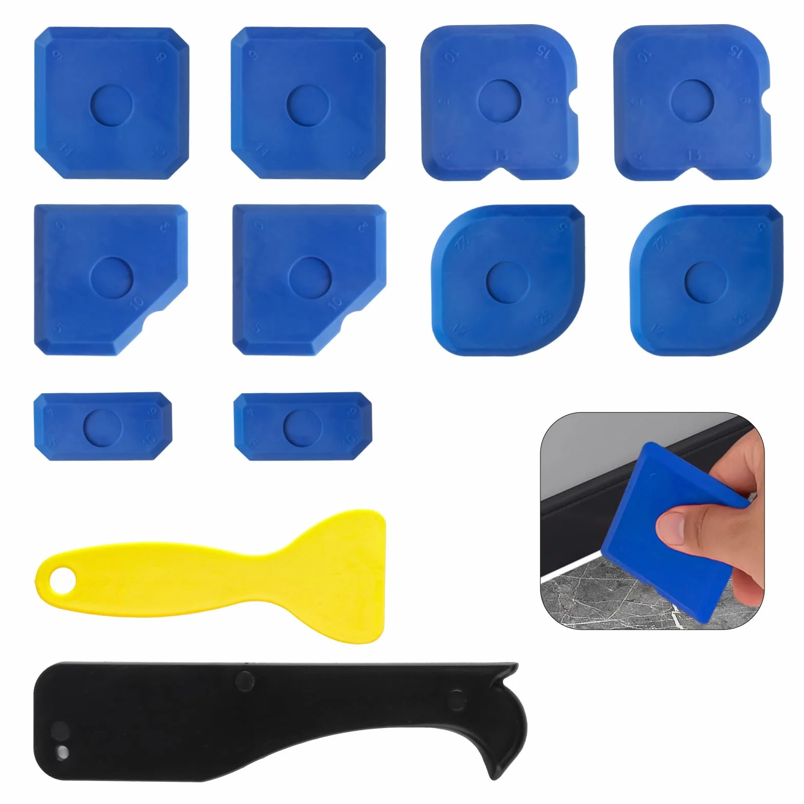 Zestaw 12 szt. silikonowych ściągaczy, ściągacz silikonowy do fug, narzędzie do uszczelniania silikonem, ściągacz do fug silikonowych, ściągacz silikonowy, usuwacz silikonu do kuchni, łazienki, żywicy