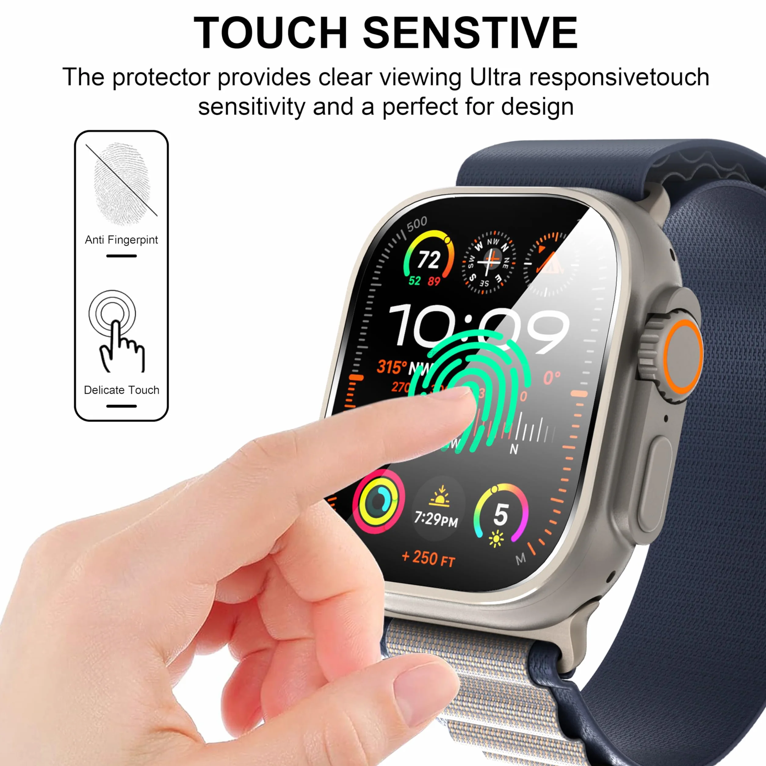 Diruite 2 Sztuki Ochraniacz Ekranu do Apple Watch Ultra 3/2/1 49mm Wysokiej Rozdzielczości Szkło Hartowane Folia Ochronna Smartwatch