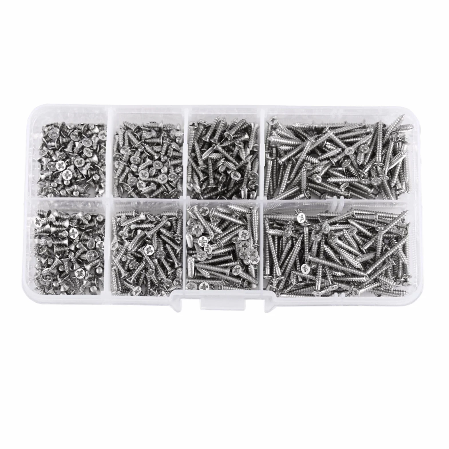 Zestaw śrub krzyżowych M2, 800 sztuk, 4 mm-20 mm (8 rozmiarów), ze stali nierdzewnej, zestaw do mocowania z pudełkiem do przechowywania do domu i sprzętu biurowego