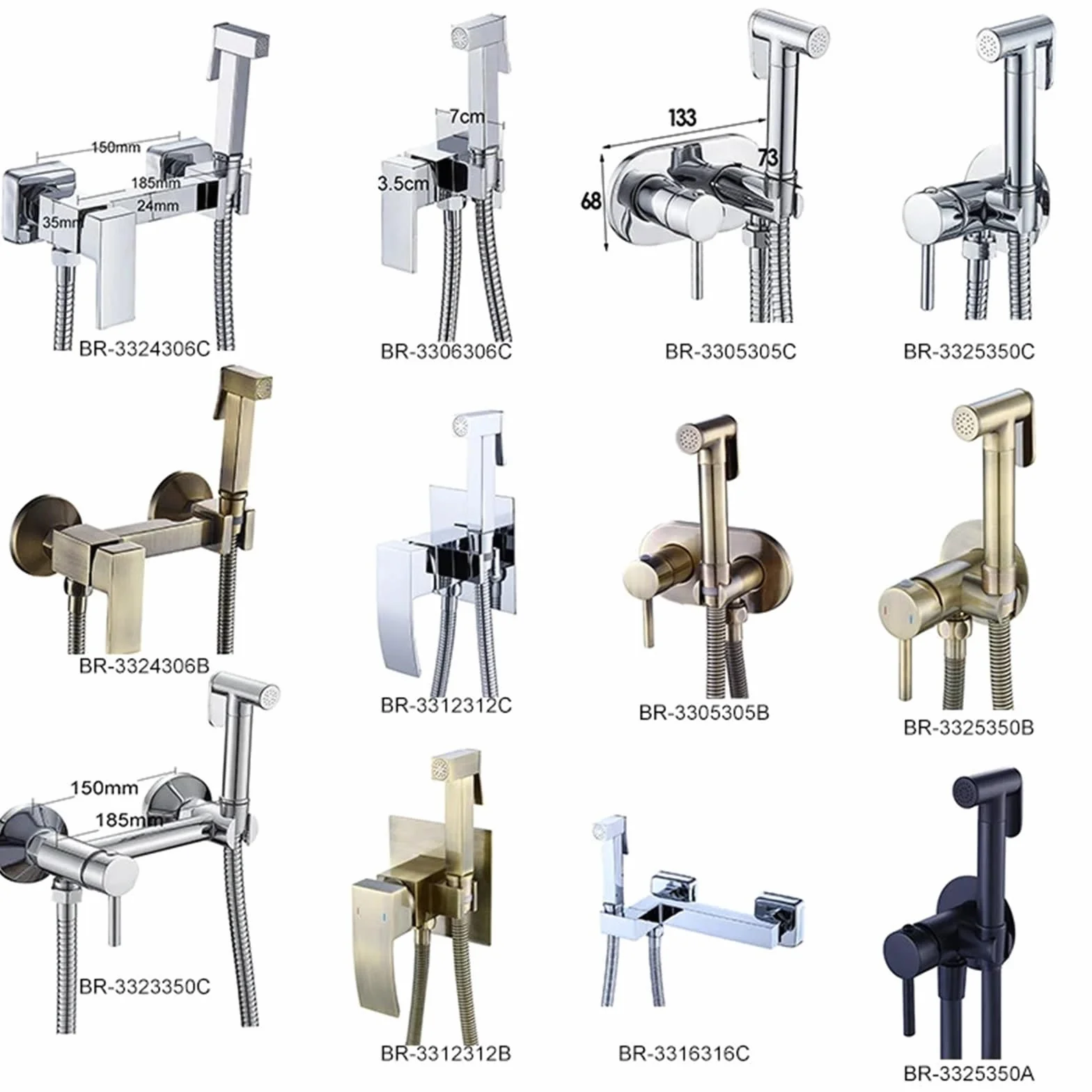 Bidety kwadratowy mosiądz chromowany bidet bateria toaletowa prysznic przenośny opryskiwacz zestaw ciepłej i zimnej wody kran higieniczny prysznic (BR-3324306C)