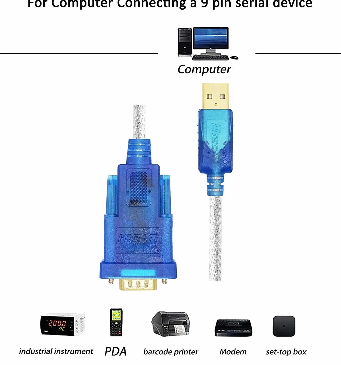 DTech USB na RS232 DB9 adapter szeregowy z chipsetem FTDI, obsługuje Windows 11 10 8 7 i Mac Linux (1,2 m)