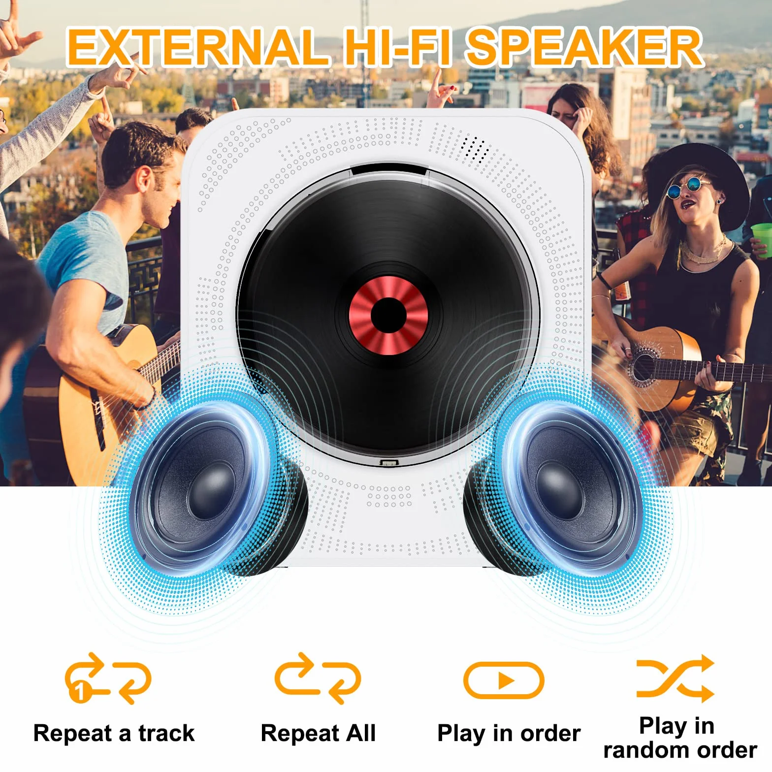 Przenośny odtwarzacz CD Bluetooth z radiem FM, głośniki HiFi USB MP3, wejście AUX 3,5 mm