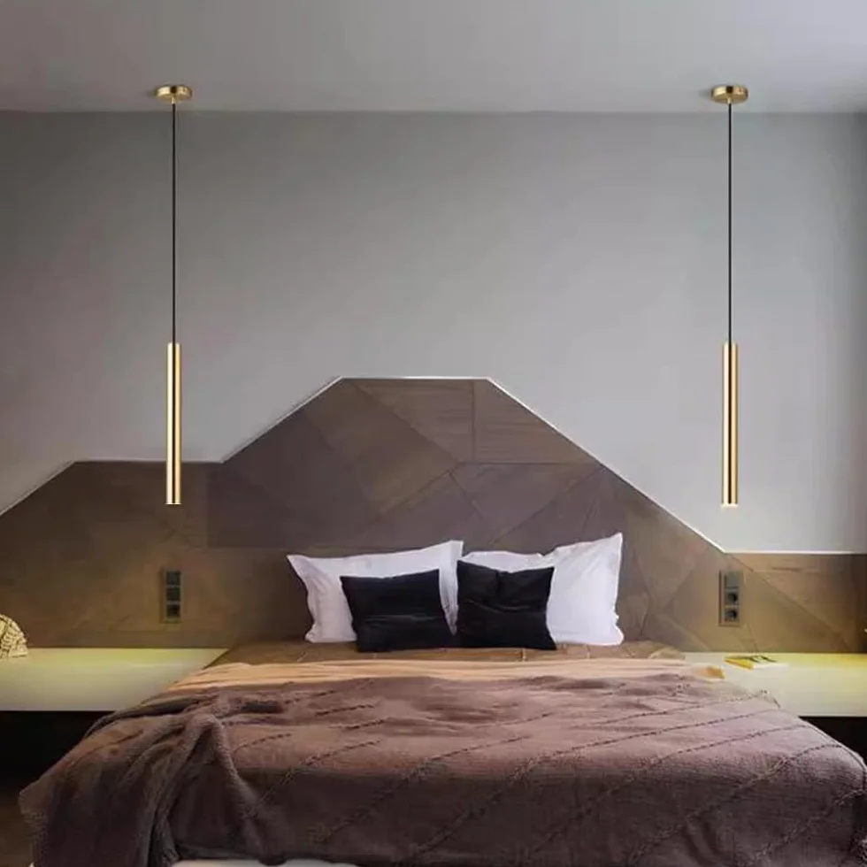 Zestaw 2 lamp wiszących LED nowoczesny żyrandol minimalistyczny design oprawa sufitowa LED złota aluminiowa lampa wisząca do jadalni, sypialni, salonu, 50 cm