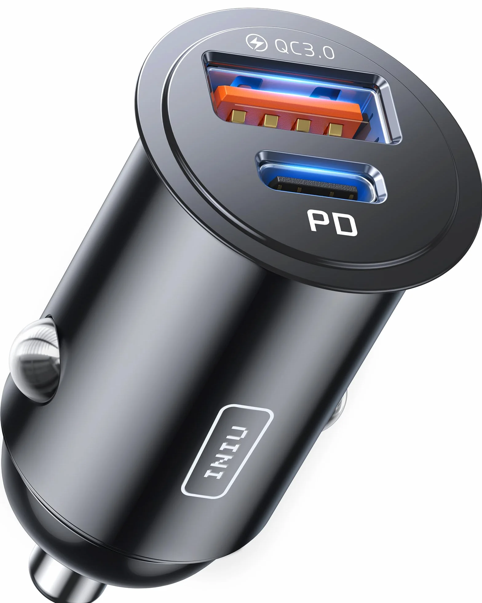INIU 60W Ładowarka Samochodowa [USB C + USB A], PD & QC 3.0 Szybkie Ladowanie 12V 5A, Metalowy Adapter do Samochodu Kompatybilna z iPhone 17 16 15 14 Pro Max Samsung S23 S22 AirPods Pixel iPad etc