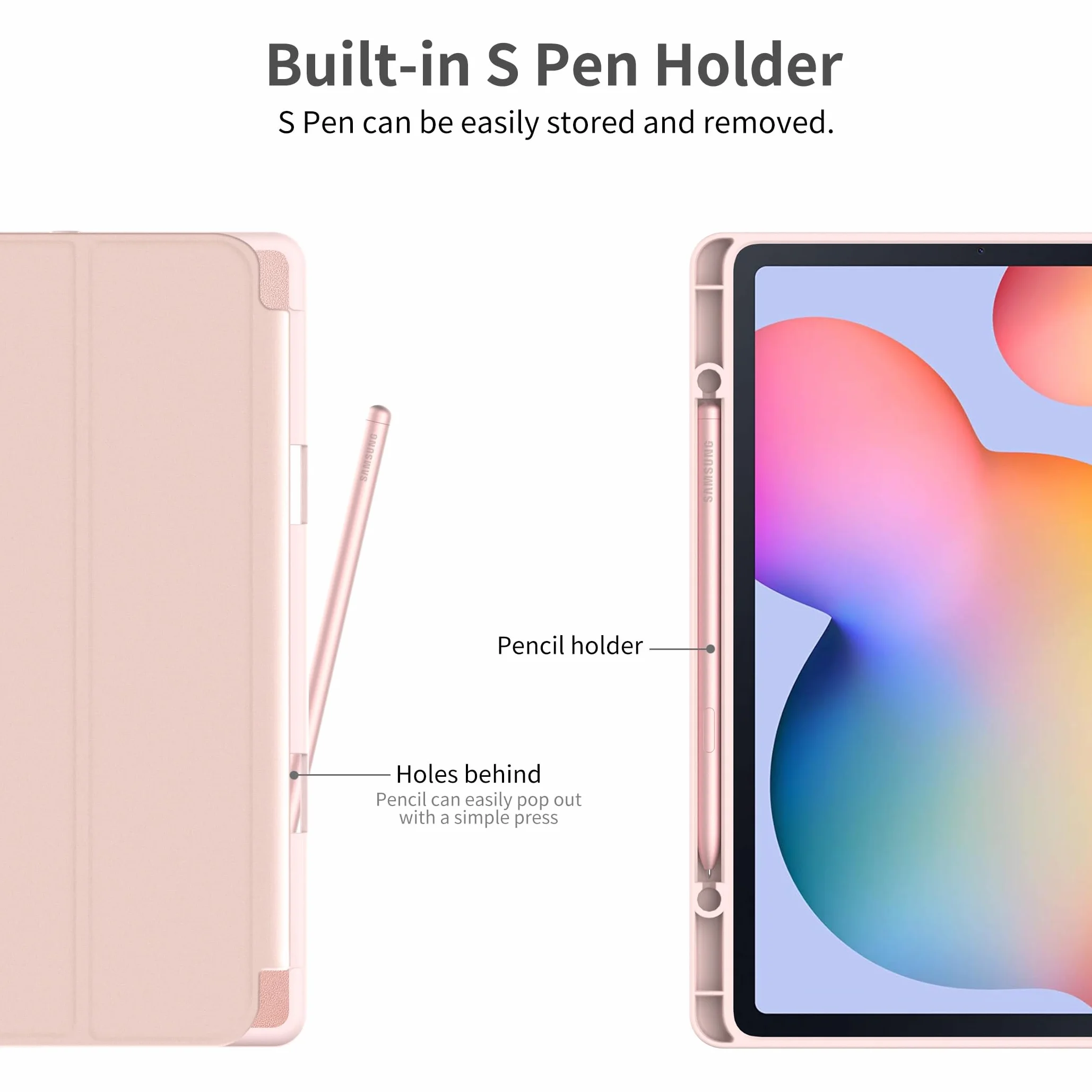 EasyAcc Etui do Samsung Galaxy Tab S6 Lite 10,4 cala z folią ochronną i uchwytem S Pen różowe złoto