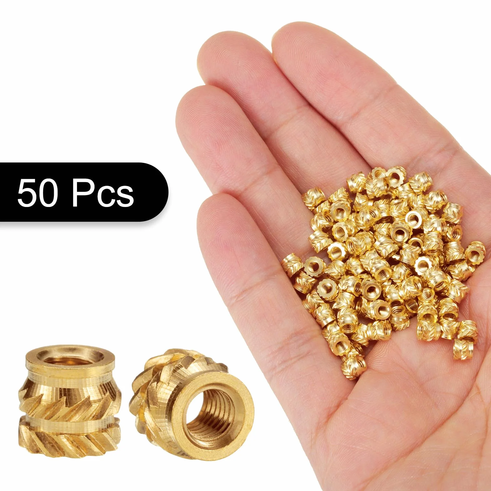 QUARKZMAN 50 szt. M2,5 mosiężne wkładki termiczne M2,5 x 4 mm, od 4,5 mm radełkowane nakrętki wkładkowe, druk 3D, mosiężne nakrętki gwintowane, nakrętki żeńskie, nakrętki gwintowane, nakrętki żeńskie,