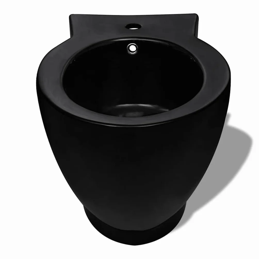 Bidet stojący stojący bidet ceramiczny czarny 58 x 40 x 40 cm z otworem na kran 35 mm odpływ 40 mm do łazienki, higieniczna pielęgnacja intymna i szybkie czyszczenie bez armatury