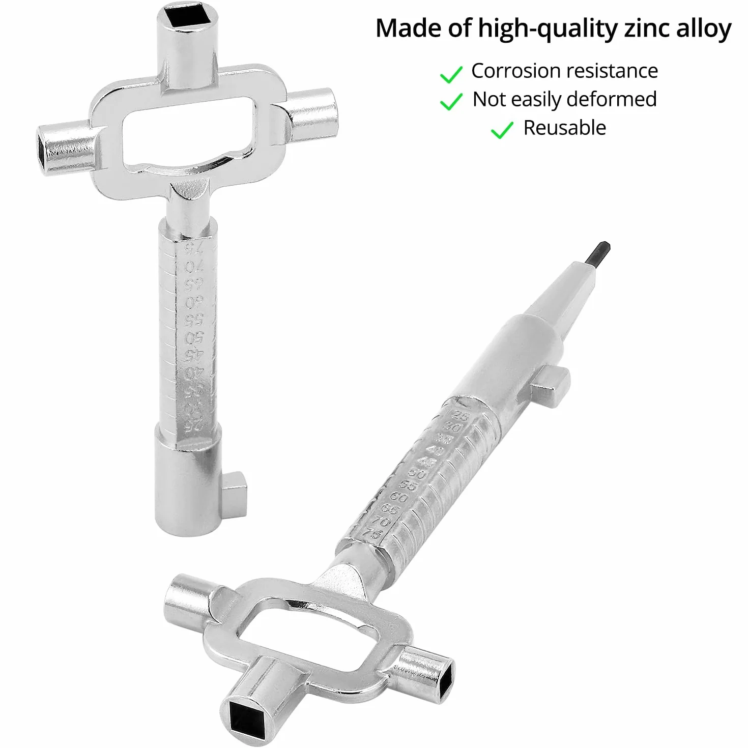 QWORK® 2 sztuki uniwersalnych kluczy budowlanych, kluczy architektonicznych, z miarką cylindryczną, klucz do szafy sterowniczej, stop cynku