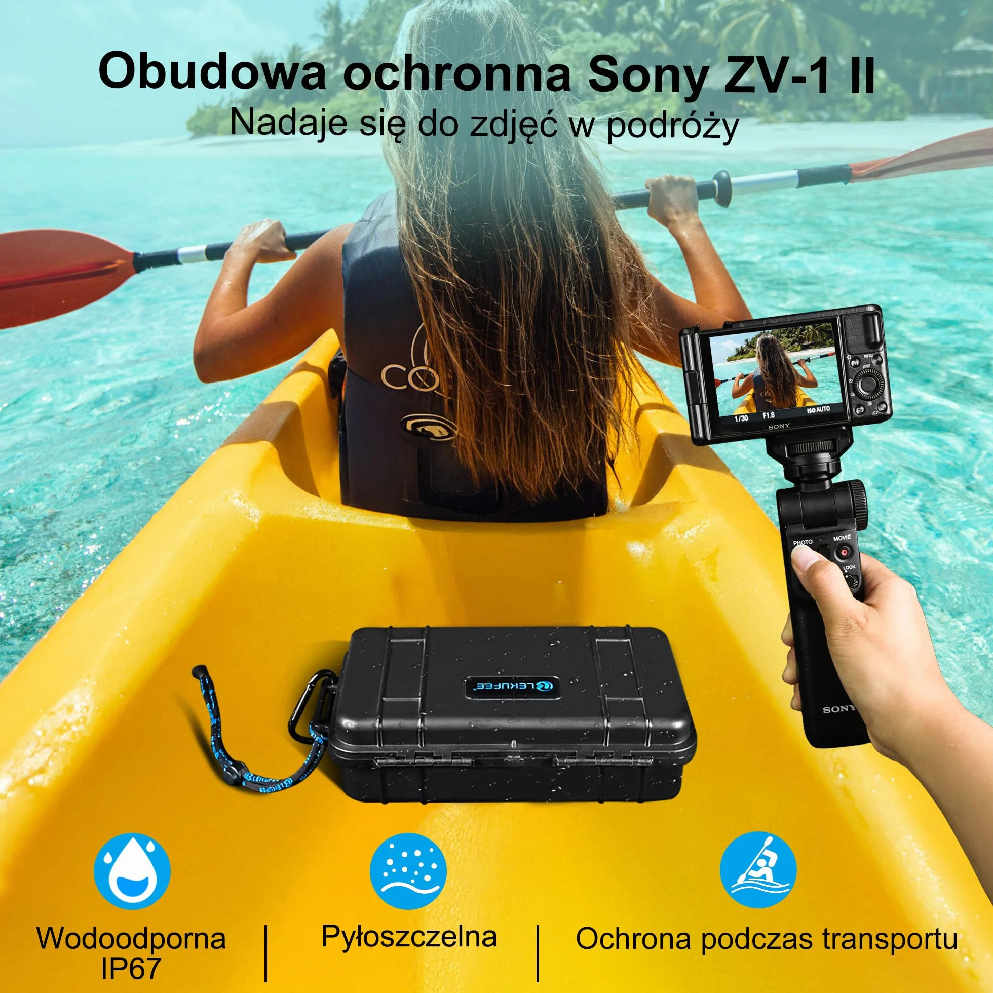 Lekufee Wodoodporna Twarda Walizka Podróżna do Sony ZV-1F, ZV-1, ZV-1 II, Kamery Vlog, Baterii i Akcesoriów