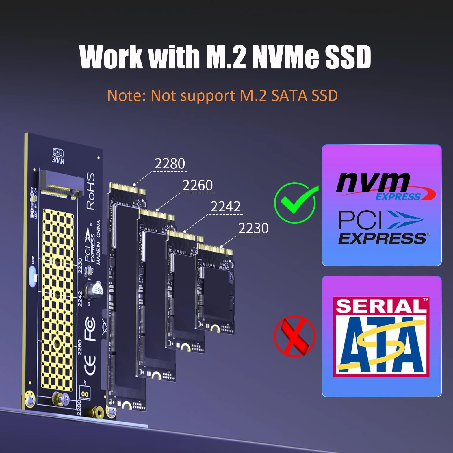 GLOTRENDS PA09-X1-HS Adapter M.2 NVMe na PCIe X1 z radiatorem dla 2230/2242/2260/2280 SSD