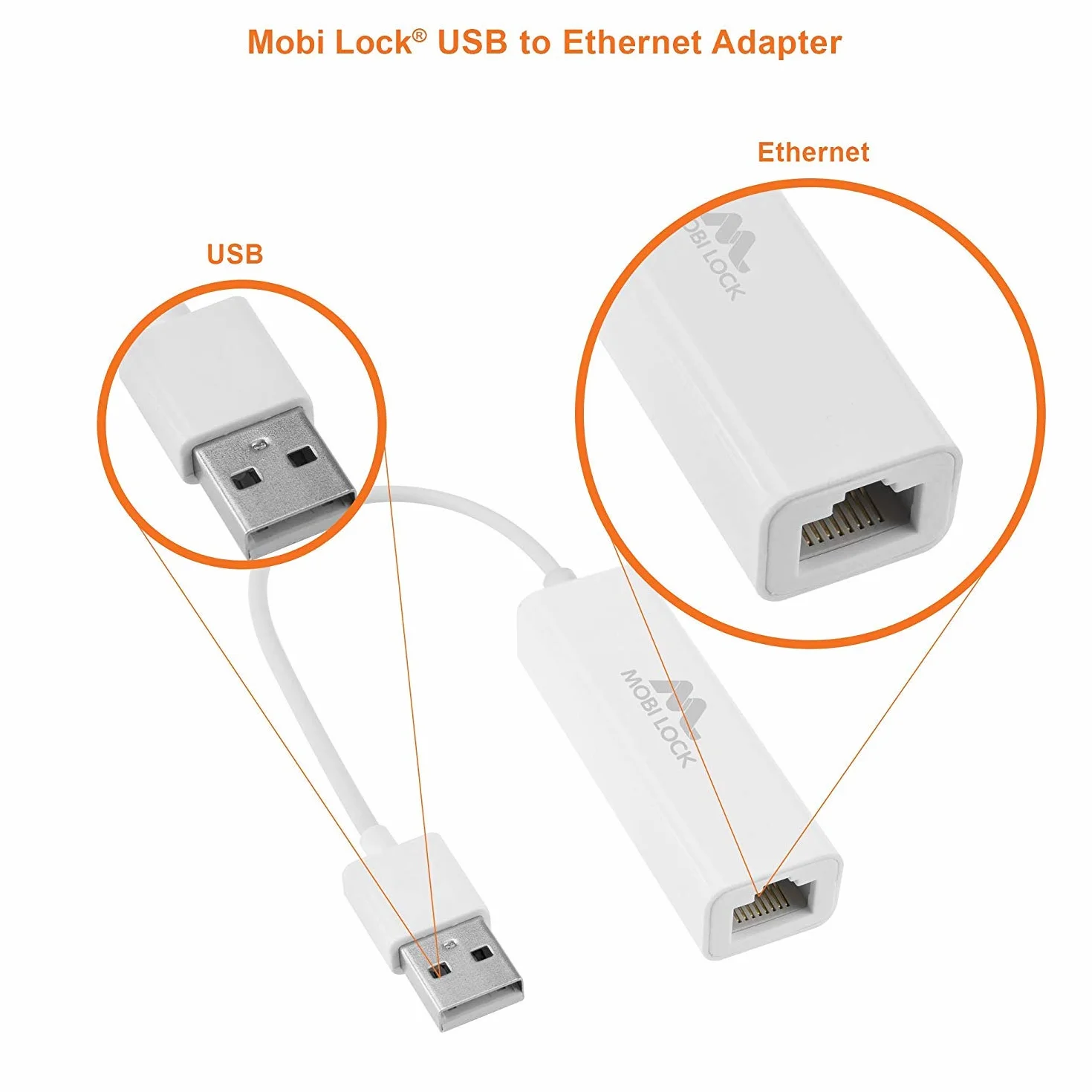 Adapter Sieciowy USB Ethernet Kompatybilny z USB 2.0, Windows 7-11, Mac OS X - Mobi Lock