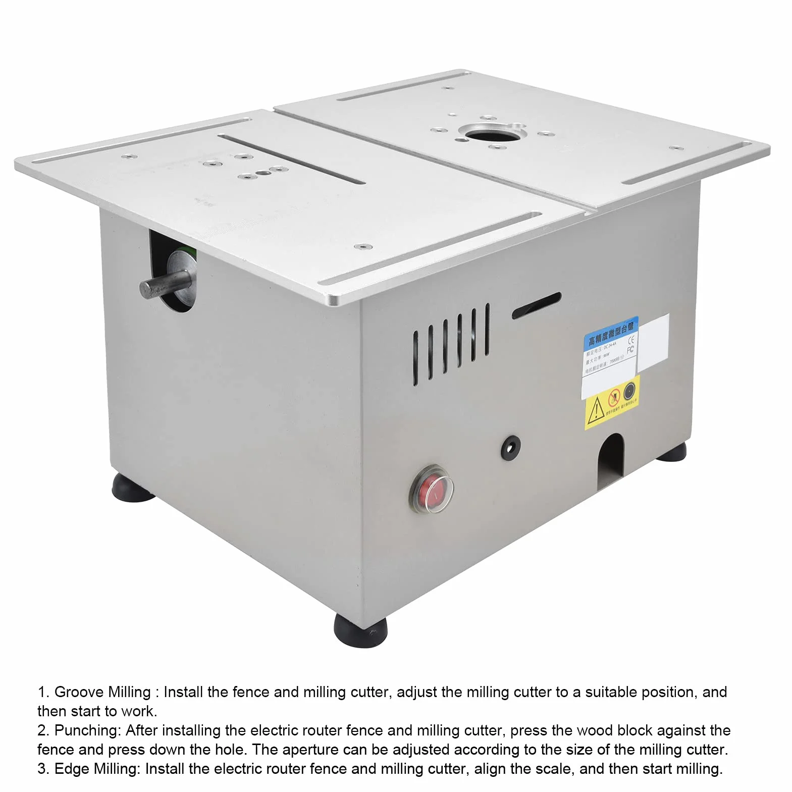 Piła stołowa Elektryczna mini przenośna piła stołowa Narzędzie do cięcia drewna na biurko DC12 24 V 96 W Mocny silnik Regulowany kąt linijki Precyzyjna skala laserowa (diamentowe srebro)