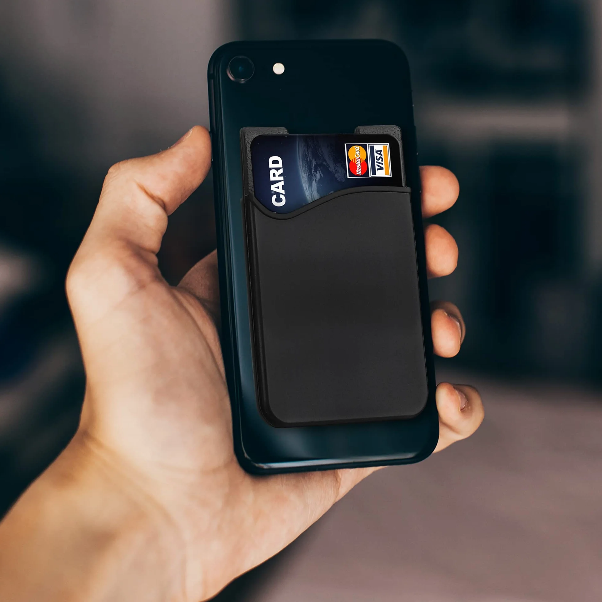 kwmobile 3X Samoprzylepny uchwyt na karty do telefonu - Silikonowe Etui na smartfona - Niebieski Format karty - Czarno-Czarno-Szary