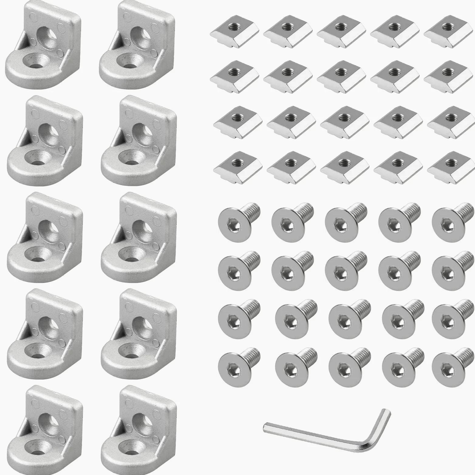 EYPINS 10 kątowników kątowych 30 x 30 x 30 mm 3030 mm do profilu rowkowego 8 mm 20 nakrętek 20 śrub mocujących M6 x 14 mm wspornik aluminiowy