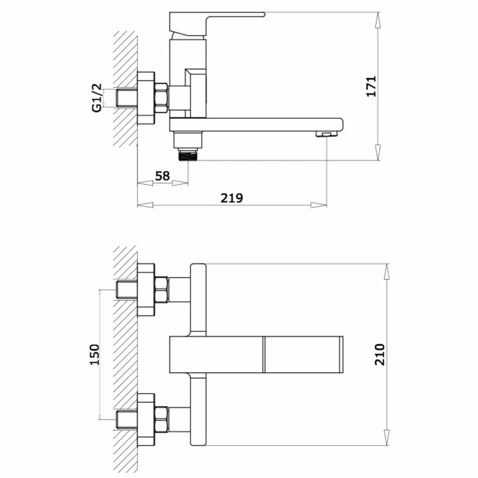 Bateria wannowa ścienna z zestawem prysznicowym, chromowana, 3-pozycyjna ręczna głowica prysznicowa, pojedynczy uchwyt, bateria wannowa/wanna/prysznicowa Stabilize