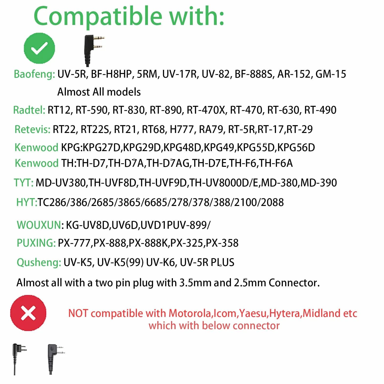 Radtel Zestaw słuchawkowy Bluetooth Walkie Talkie PTT Bezprzewodowy Mikrofon kompatybilny z BaoFeng UV-5R BF-88E Quansheng UV-K5 RT24 Kenwood RT-490 RT-470X
