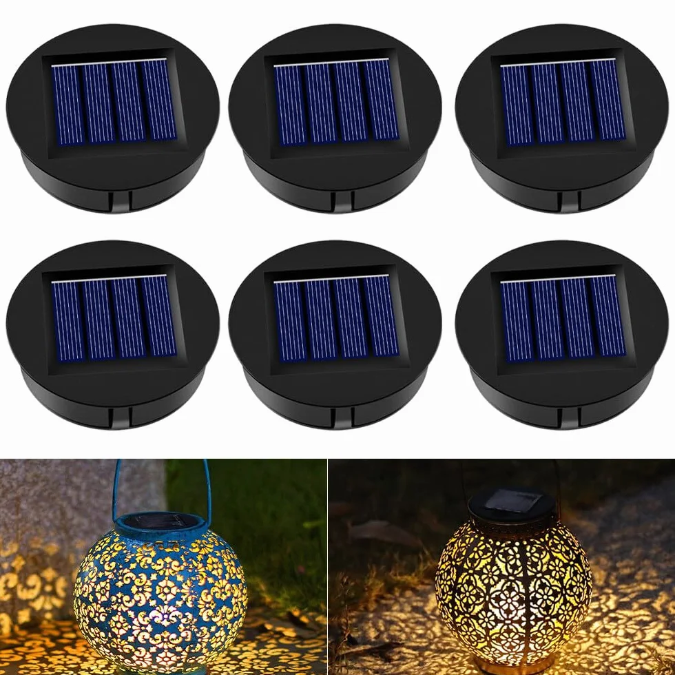 Części zamienne do latarni solarnych, XPJBKC 6 sztuk zamiennych pokryw do latarni solarnych 8 cm, zamienne górne części do latarni LED, zamienne moduły LED solarne, wodoodporne IP44, zamienny moduł