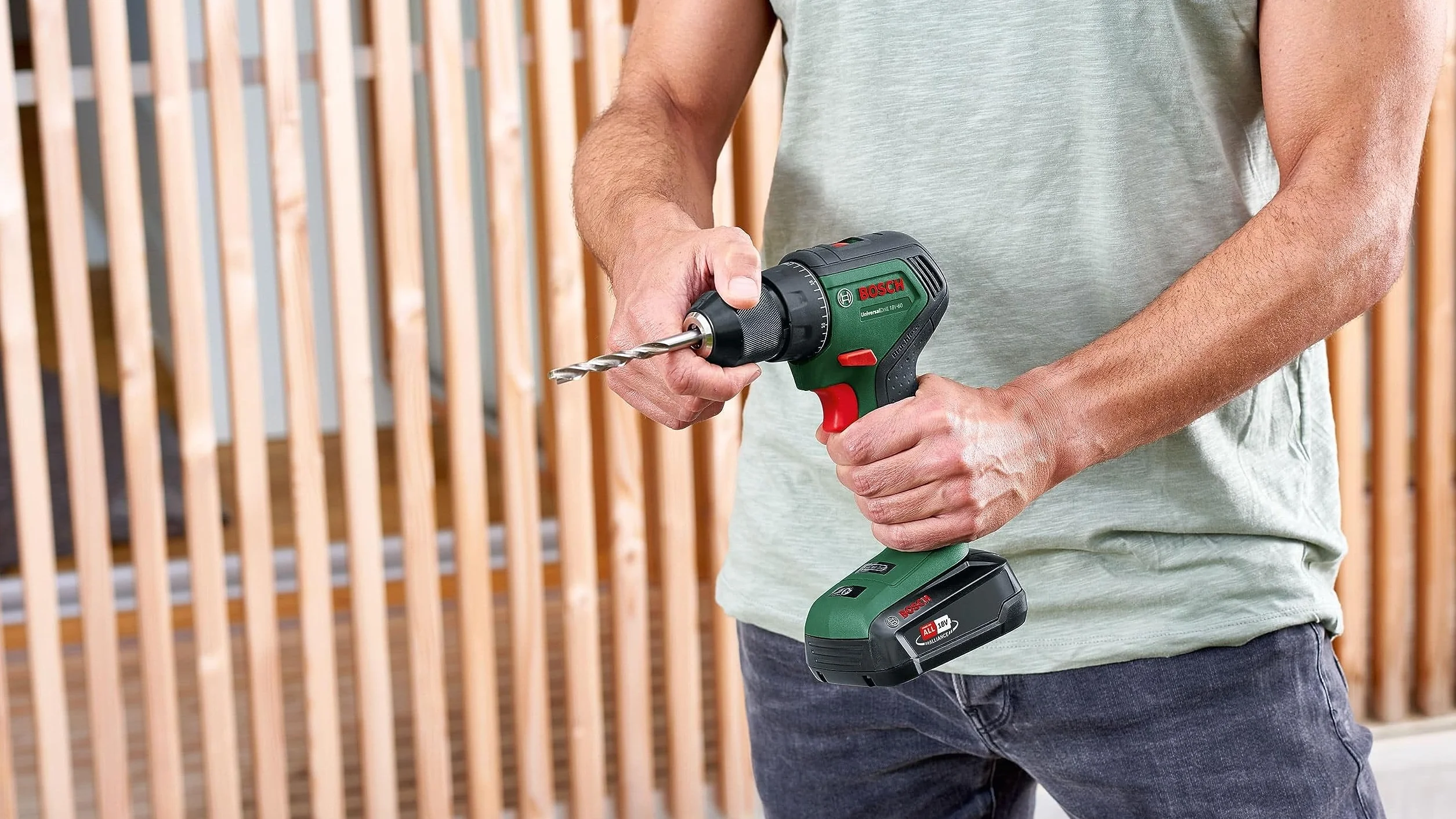 Bosch Home and Garden Universaldrill 18V-60 Wiertarka Akumulatorowa, Zielony/Czarny, 18 V