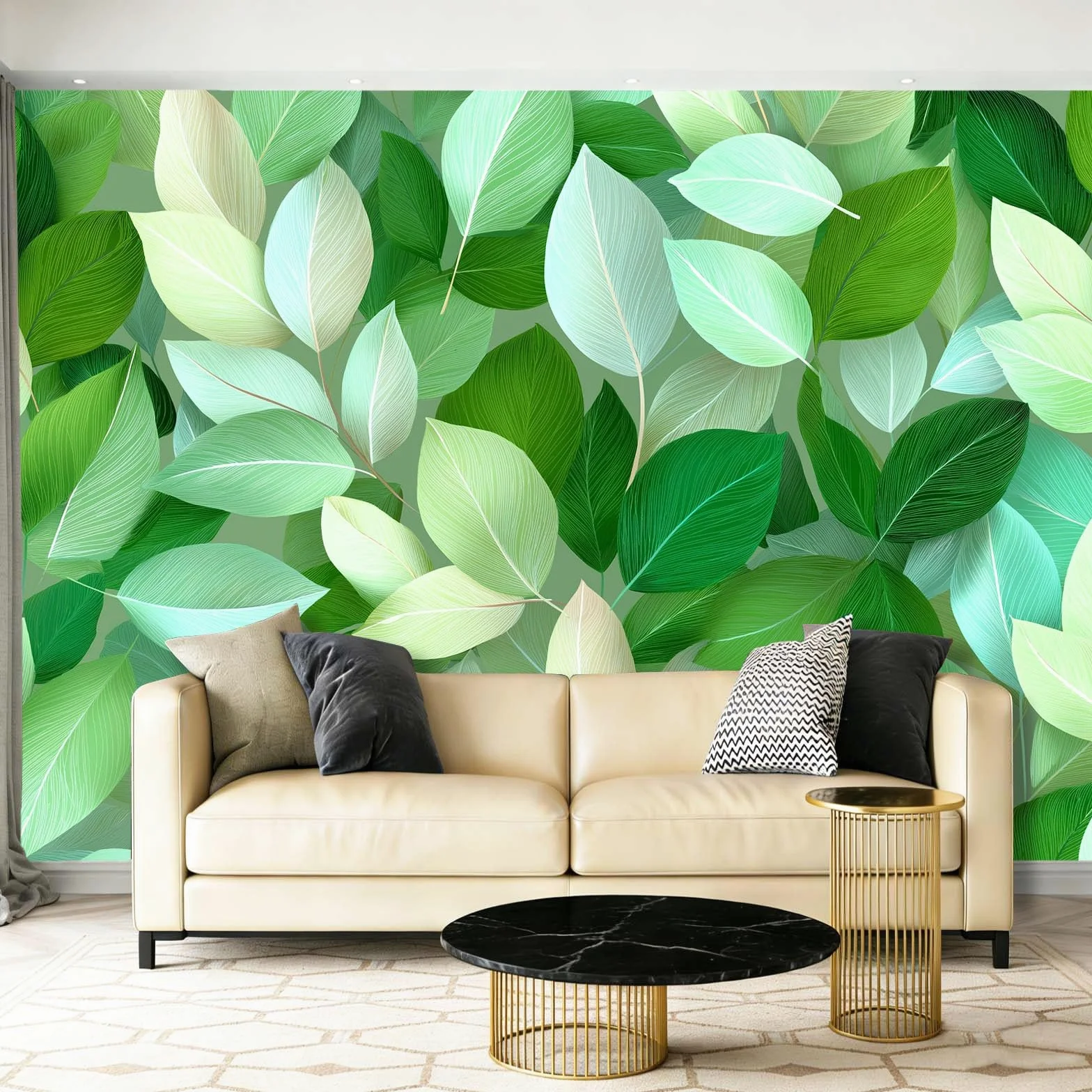 Fototapeta tapeta rośliny natura gałęzie i liście zielony motyw fototapeta włóknina mural ścienny plakat do salonu sypialni korytarza TV tło dekoracja ścienna murale, 350 x 256 cm