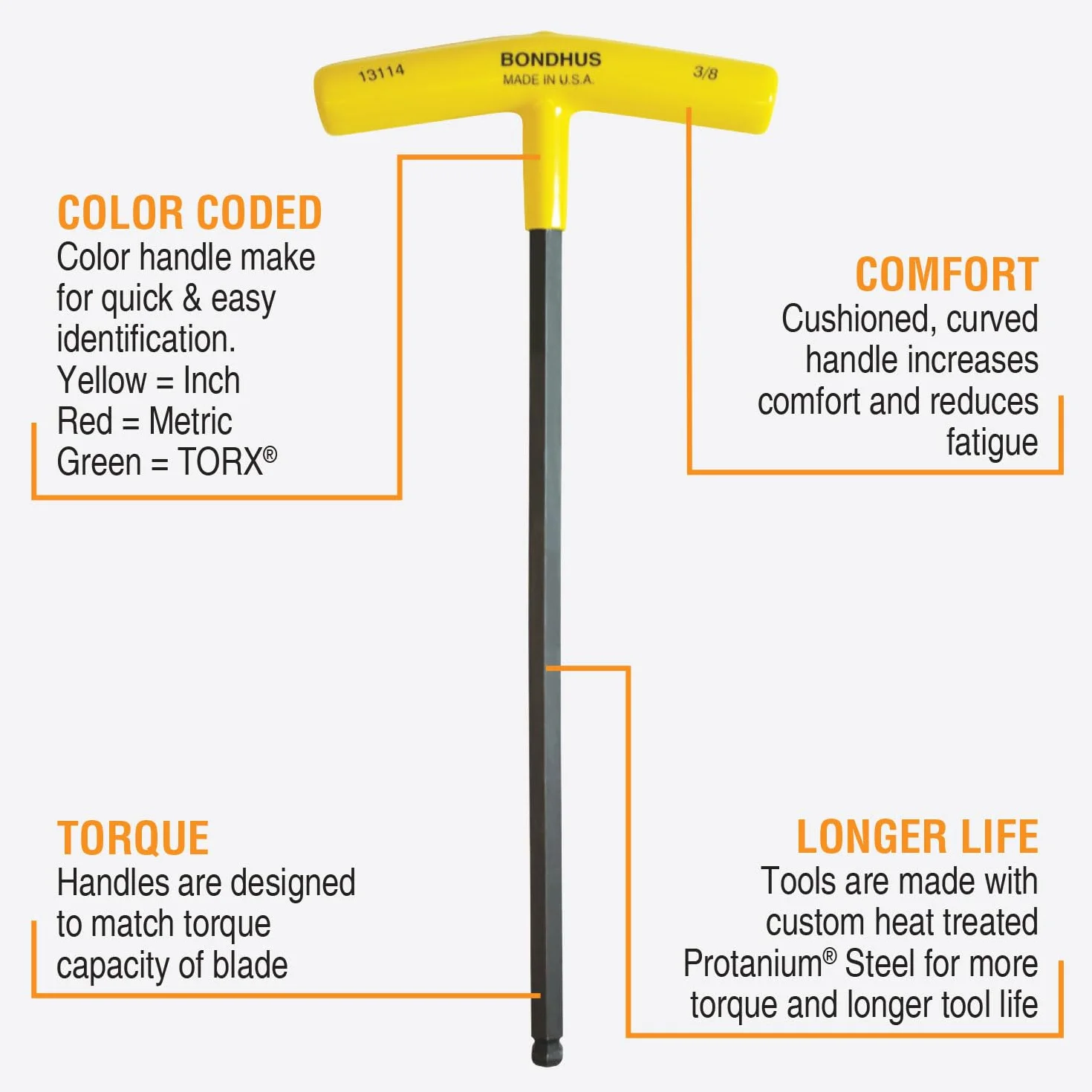 BONDHUS, BTX10 T-Handle BALLDRIVER HEX 3/81.3 cm-3/20.3 cm zestaw, 13138