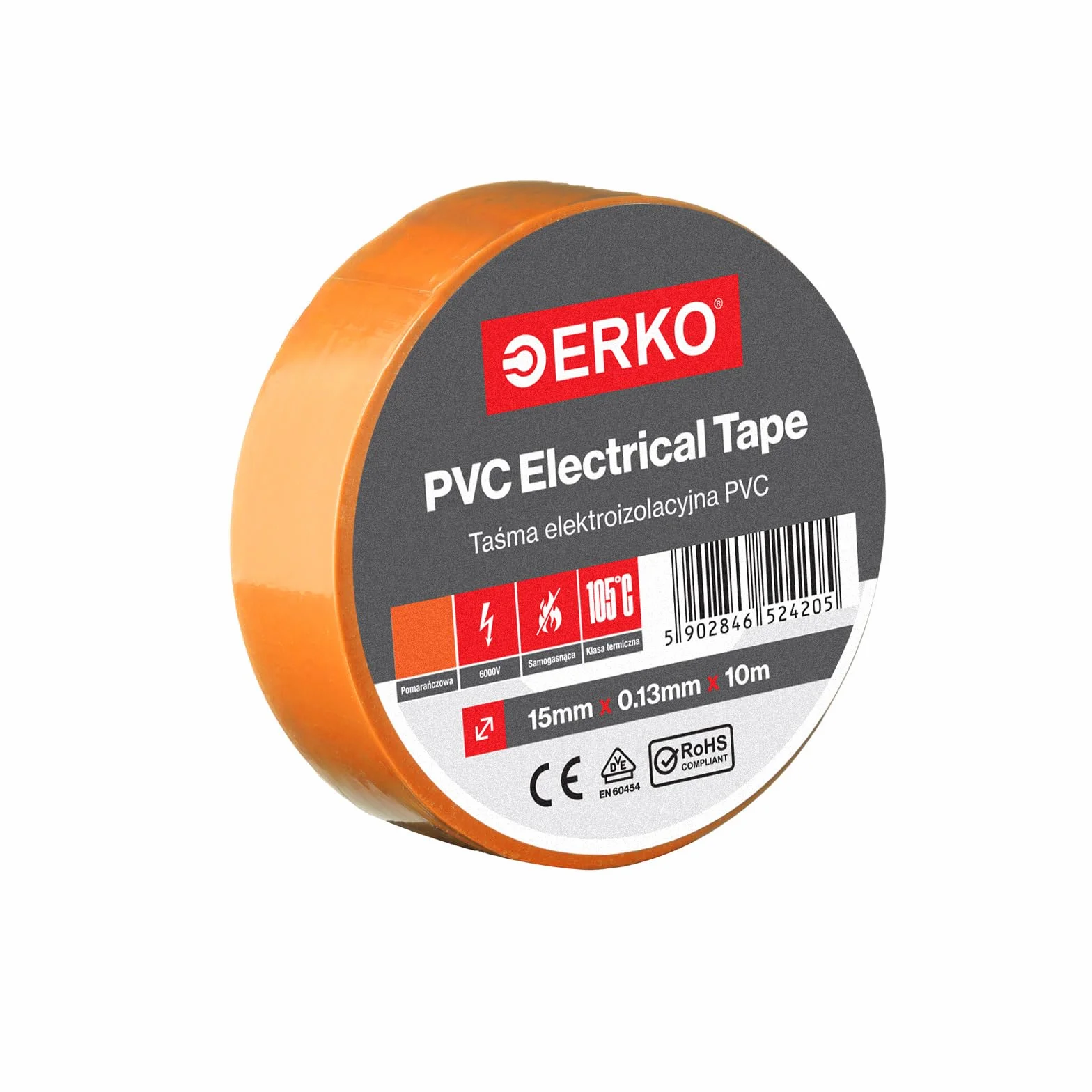 ERKO - Zestaw taśm izolacyjnych PVC 15mm x 10m | Naprawa przewodów elektrycznych | Wysoka elastyczność przy dużej przyczepności | Odporność na chemikalia, pomarańczowy, polichlorek winylu