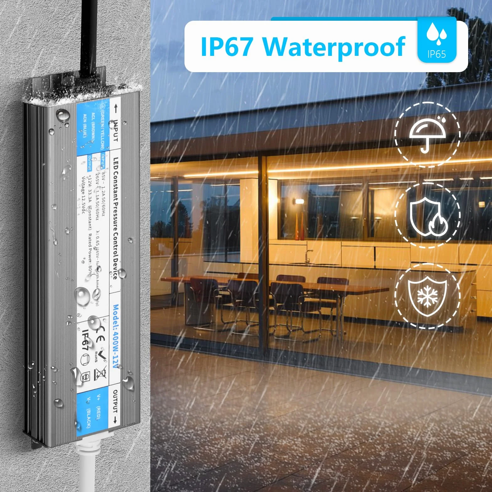 Transformator LED 12V 60W Wodoodporny IP67 Trafo LED AC 230V Na DC 12V 5A Ultracienki Stałe Napięcie Sterownik LEDs Zasilacz Przełączalny Trafo Niskonapięciowy Do Taśm LEDs, Na Zewnątrz