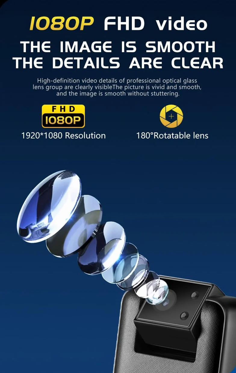 Mini Przenośna Kamera FHD 1080P Noktowizyjna z Klapką Magnetyczna Klip-on Type-C