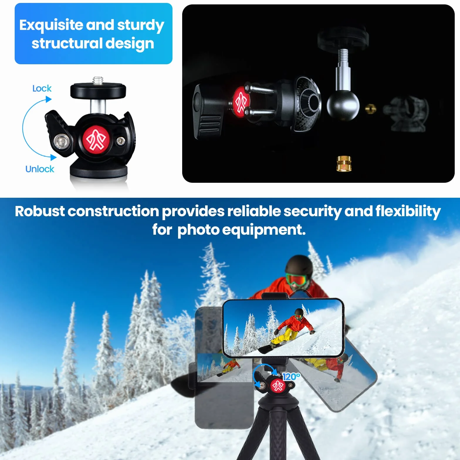 Elastyczny statyw do telefonu Tripod 360° głowica kulowa do iPhone Samsung Canon Nikon