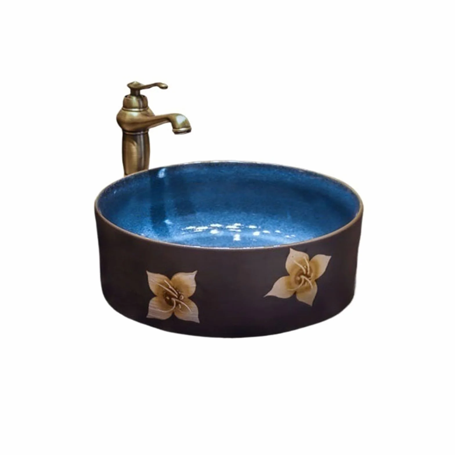 Umywalka łazienkowa Umywalka nablatowa Vintage Skandynawska Umywalka łazienkowa Okrągła ceramiczna ceramiczna umywalka chińska Antyczna umywalka stojąca