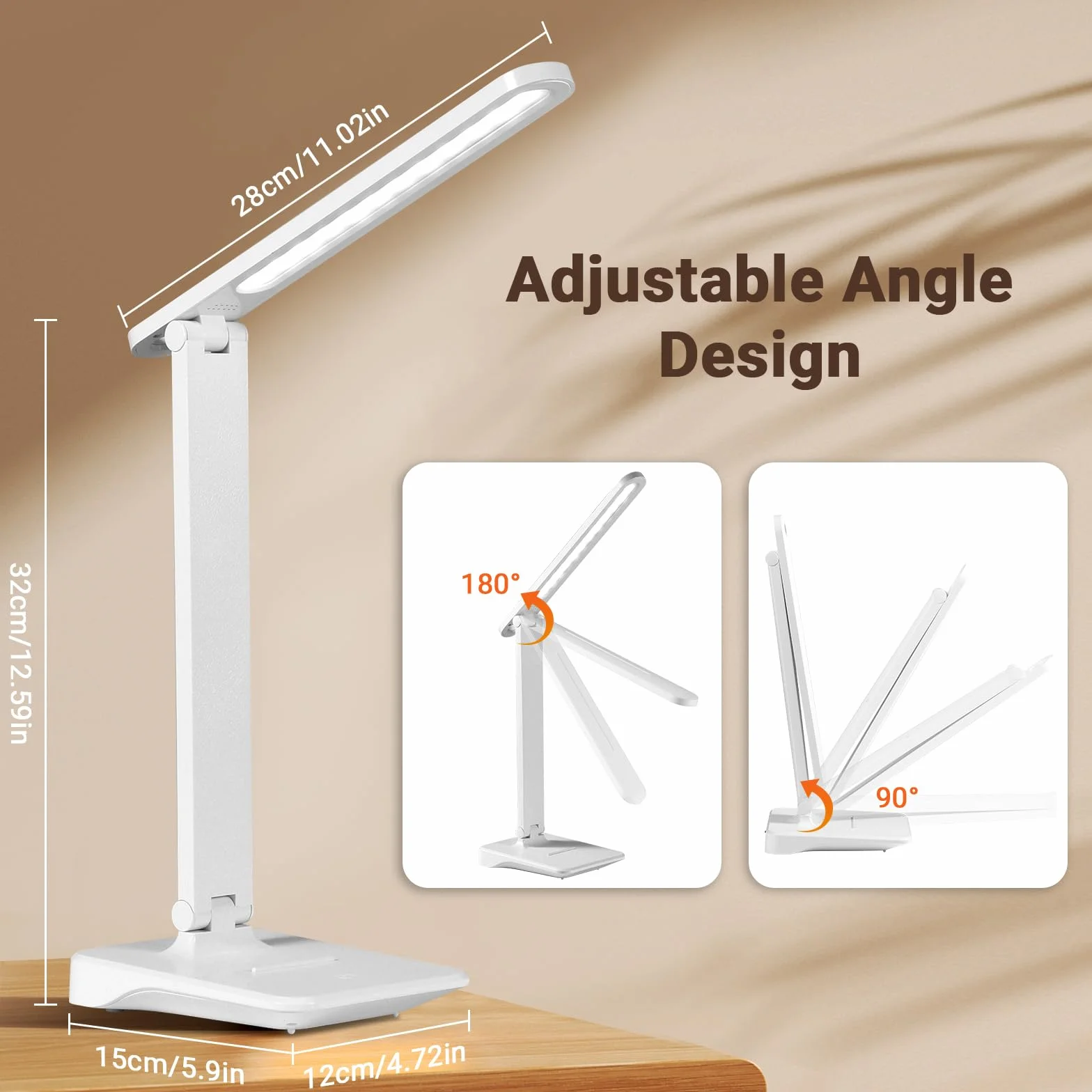 Diboniur Bezprzewodowa lampa biurkowa LED z baterią 2400 mAh, 3 tryby temperatury i regulacja jasności, 15-100%, składana, sterowanie dotykowe, ochrona oczu, do biura, dzieci