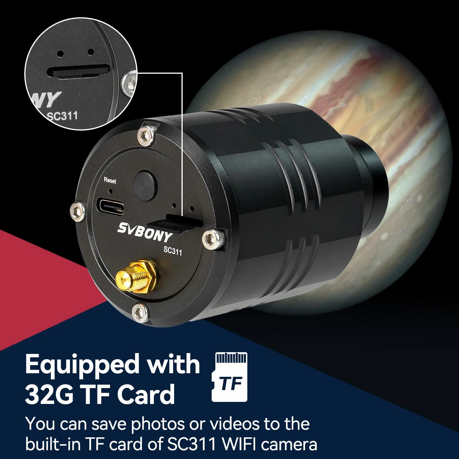 Svbony SC311 Teleskop WiFi Kamera Astronomiczna, 4 Punktowe Połączenie Okulary Teleskopowe z Kolorowym Czujnikiem CMOS IMX662, Okular Elektroniczny z Kartą TF 32GB do Fotografii EAA i Planetarnej