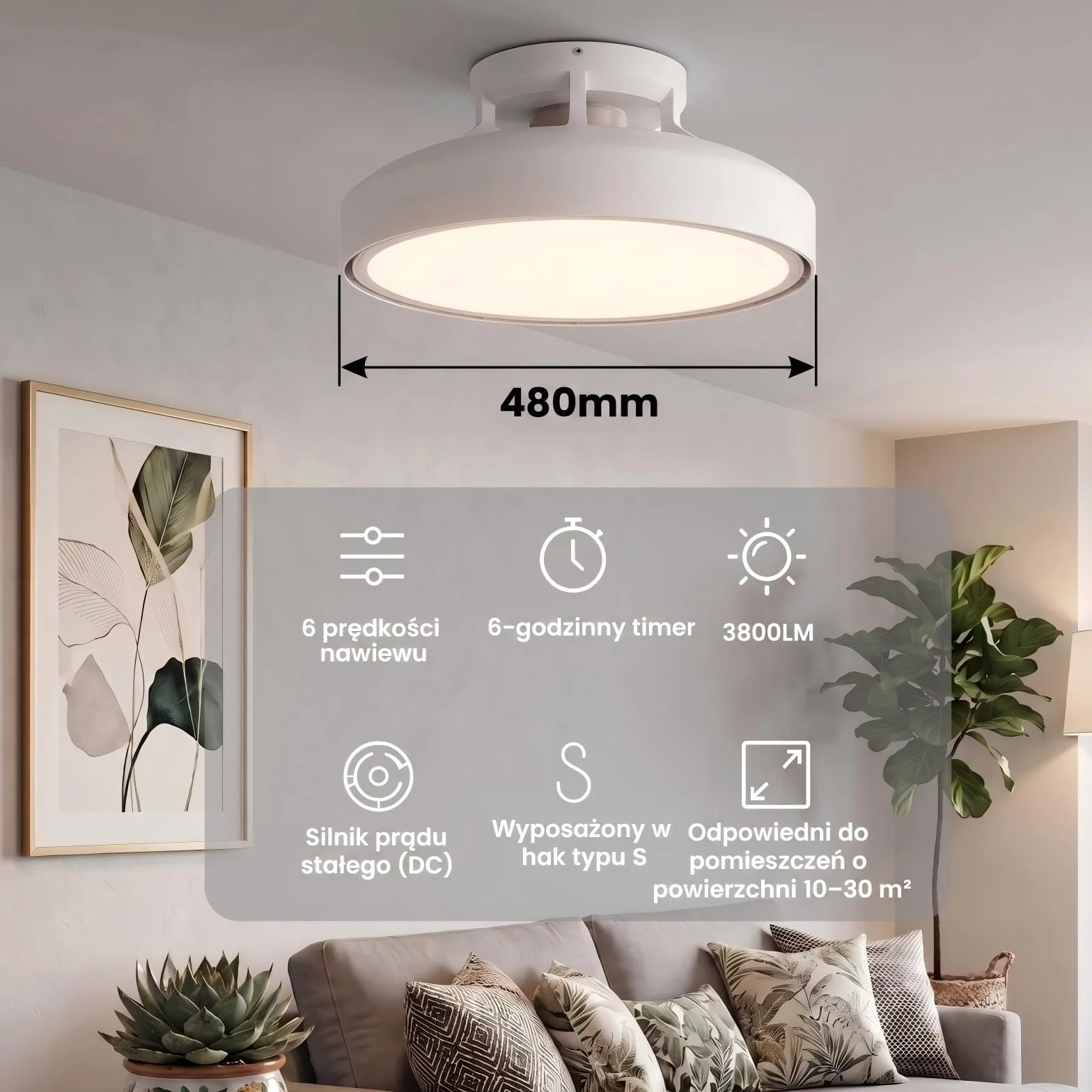YEELIGHT Wentylator Sufitowy Z Oświetleniem LED 74 W, Ściemniana Lampa Sufitowa Z Wentylatorem, 6 Prędkości, Pilot, Timer, Tryb Lato/Zima, Cicha Praca, Do Sypialni I Salonu