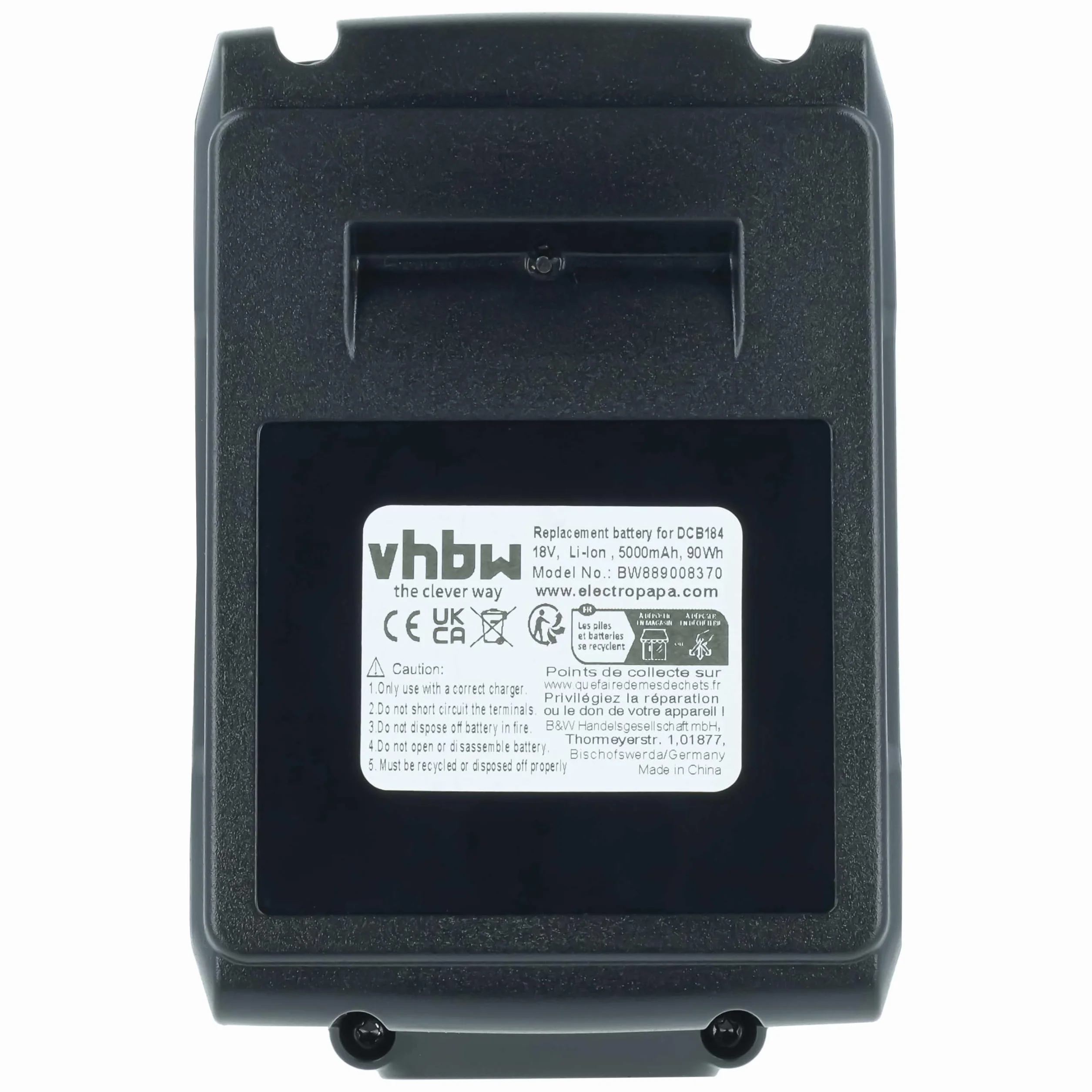 vhbw 2 x zamiennik baterii do Dewalt DCB206 do elektronarzędzi (5000 mAh, litowo-jonowy, 18 V), 1 x port USB C